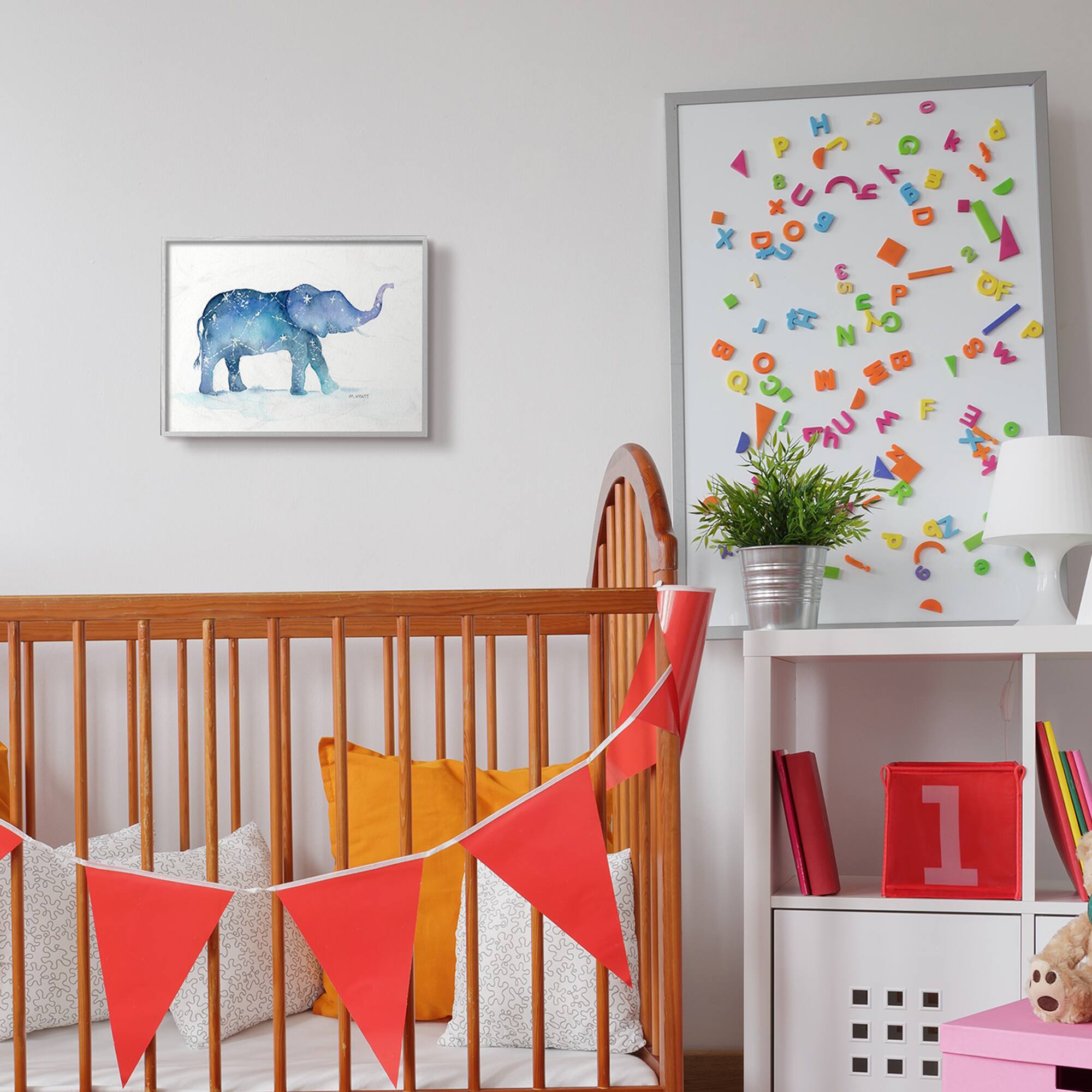 Stupell Industries Elephant March with Abstract Night Sky Wall Art in Gray Frame