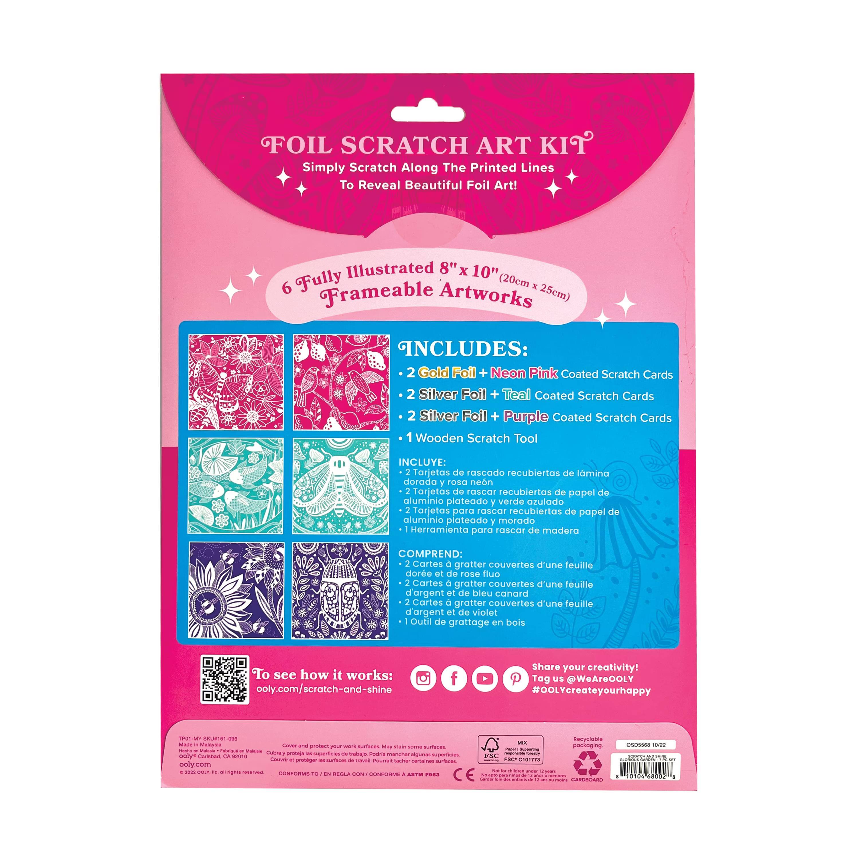 OOLY Scratch & Shine Glorious Garden Foil Scratch Art Kit