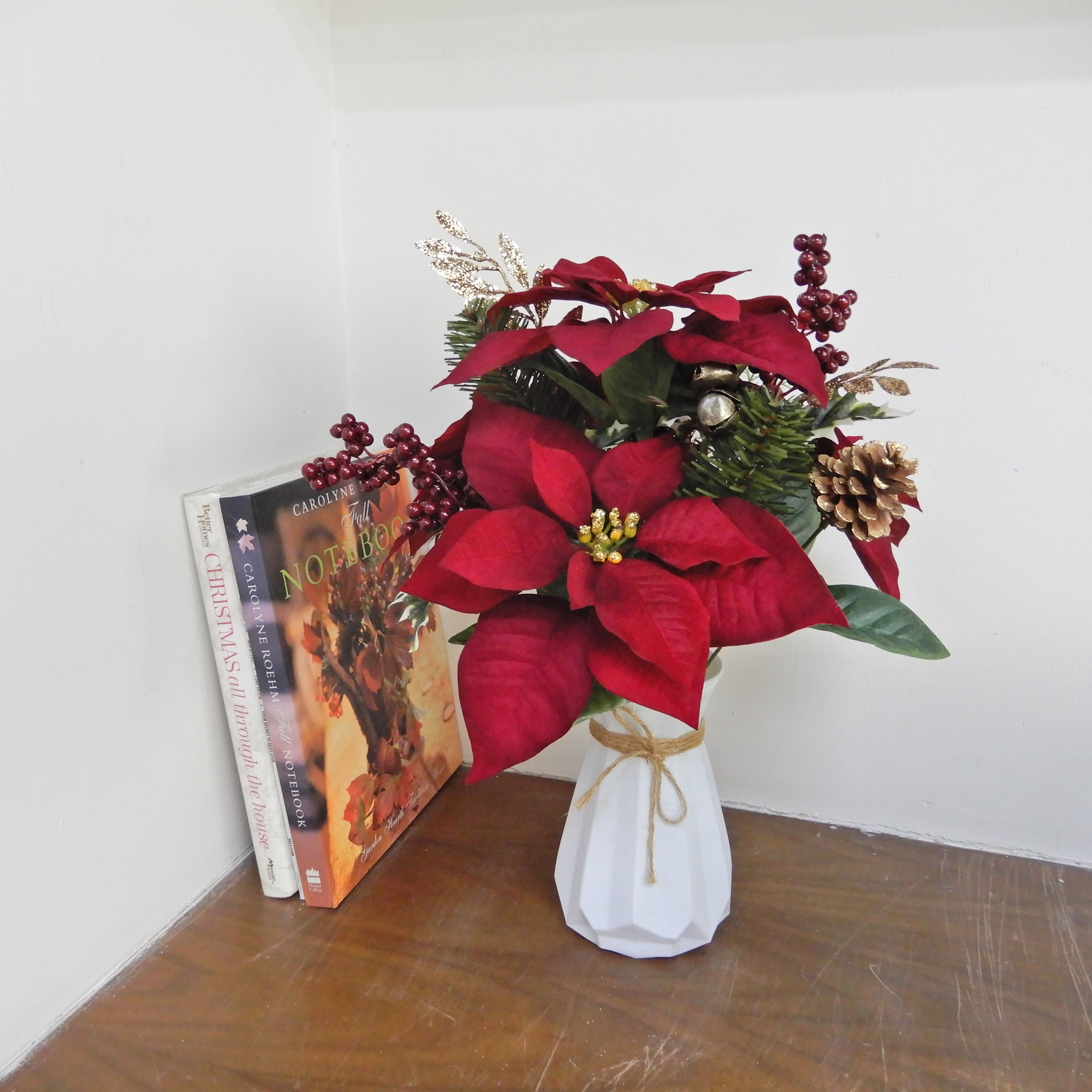 17" Burgundy Poinsettia, Pine & Berry Deluxe Bush by Ashland®