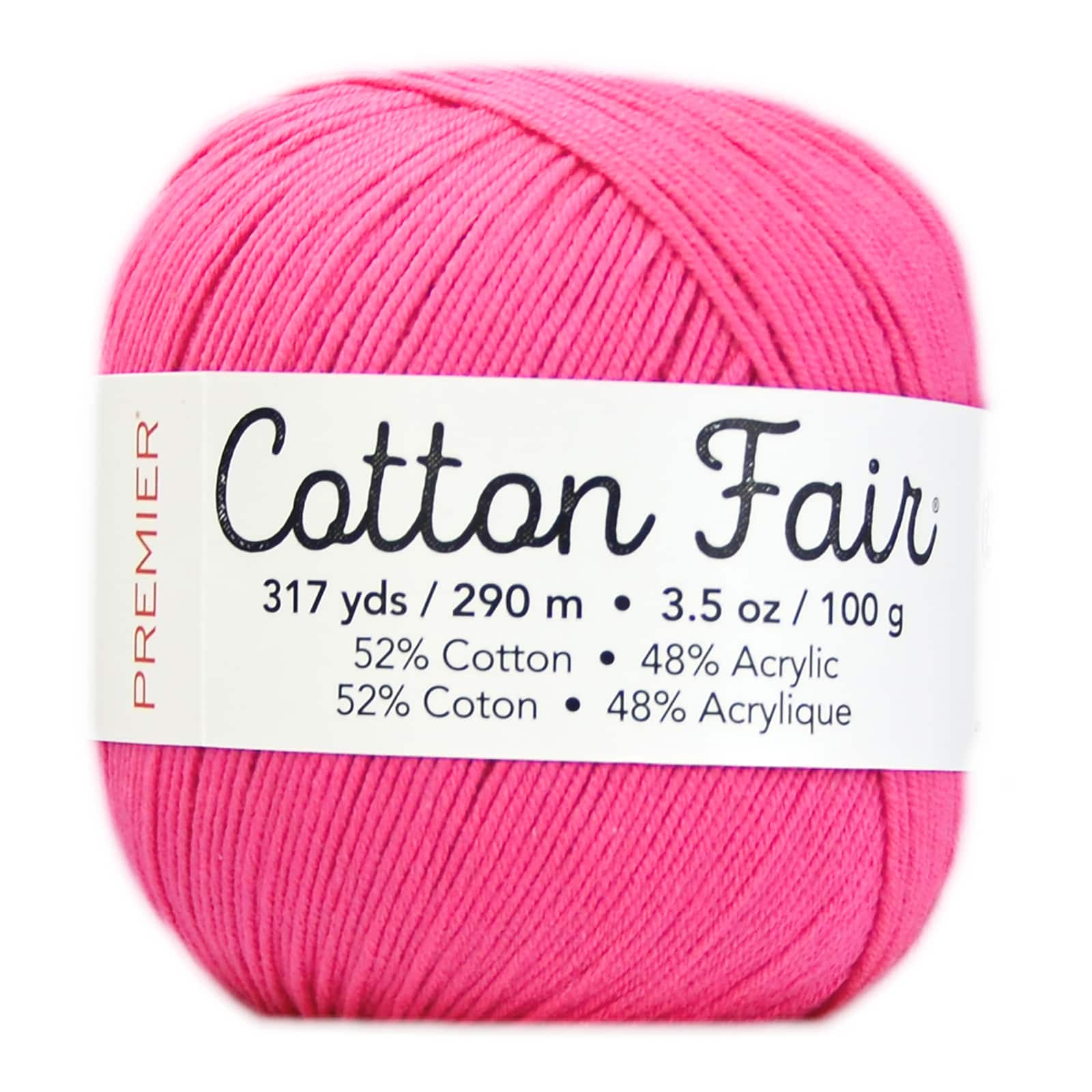 Premier Yarns Cotton Fair Yarn in Bright Pink | 3.5 oz - 10287547 - Yarn Flaunt shrugs, crop tops, caps and more made with  sku 10287547
