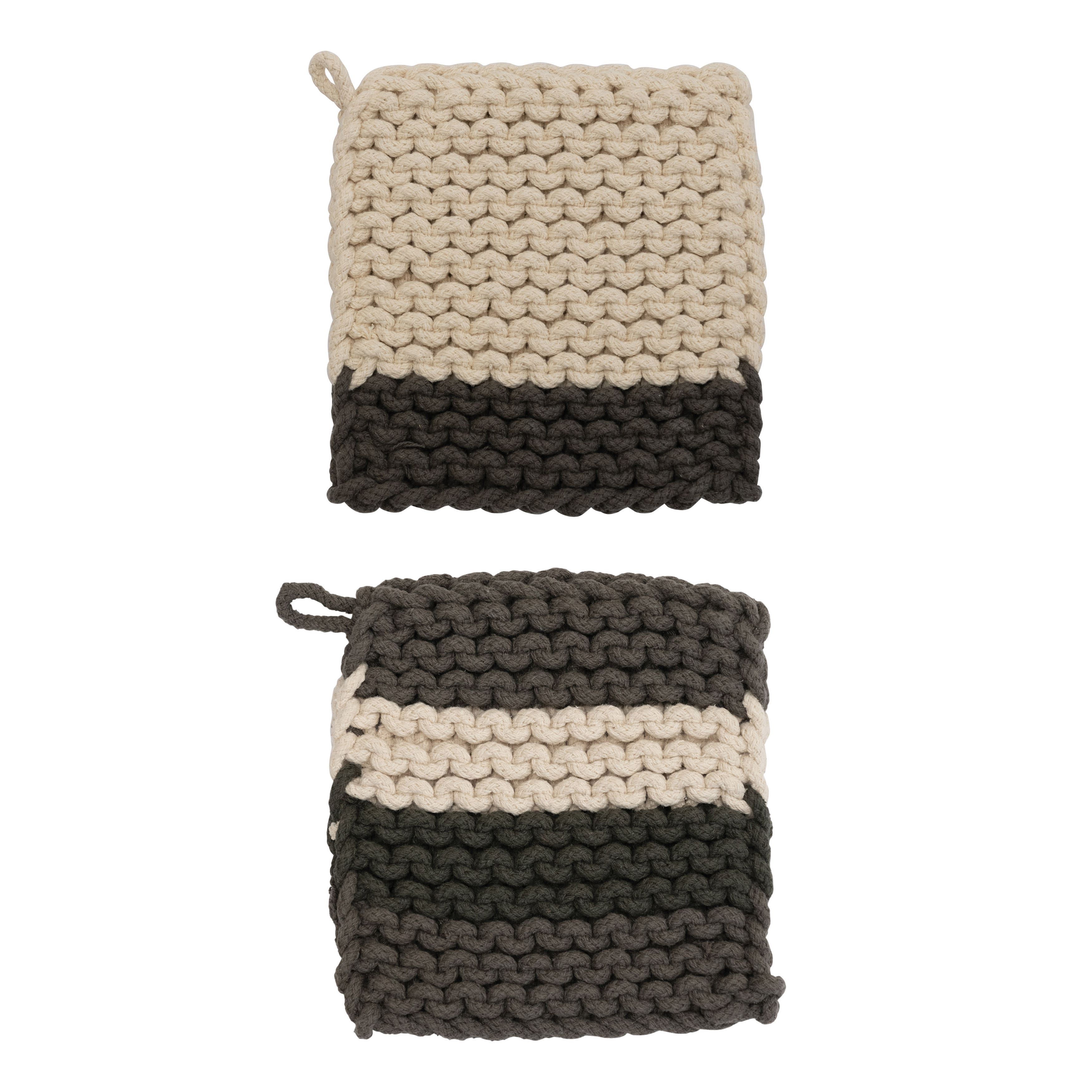 Brown Cotton Crocheted Pot Holder Set