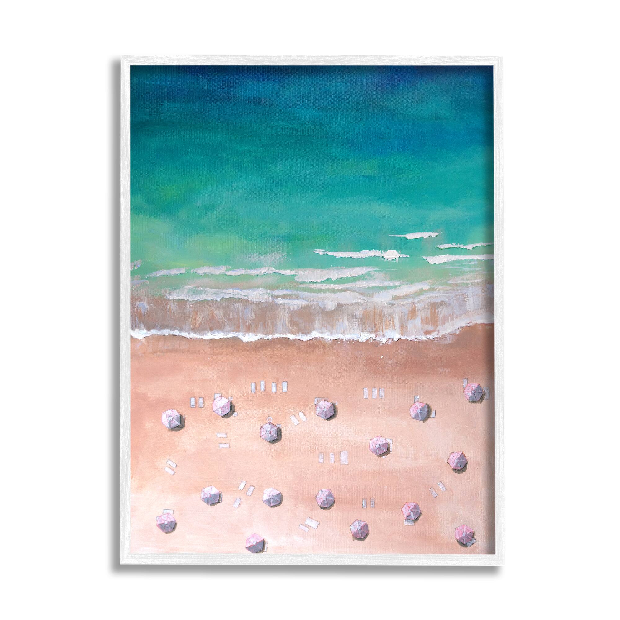 Stupell Industries Warm Blue Tide Umbrella Beach Coastal Landscape Painting Framed Wall Art