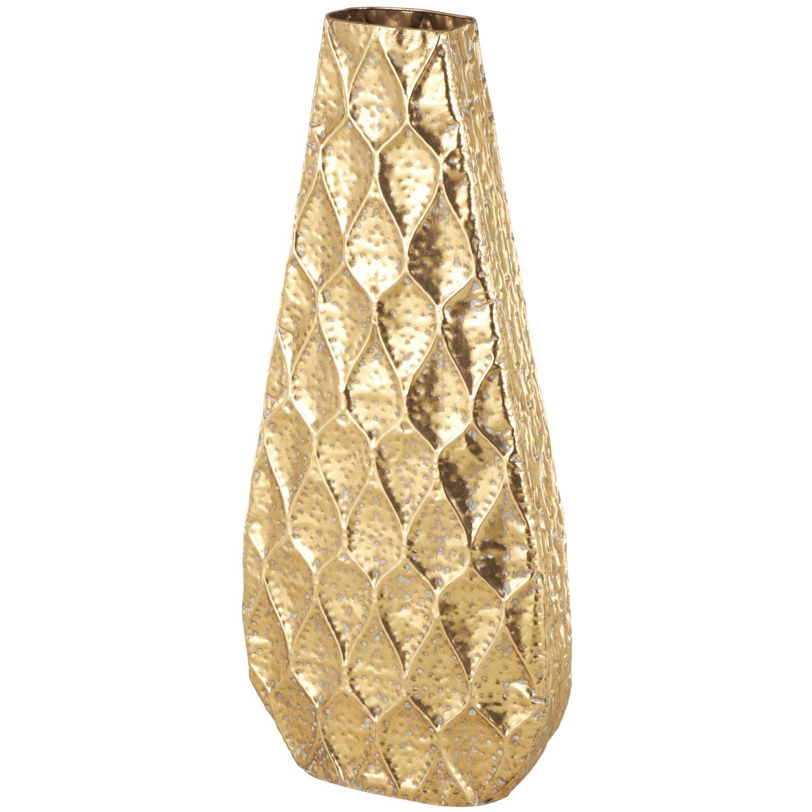 33.5" Gold Metal Textured Concaved Teardrop Vase with Spotted Gray Accents