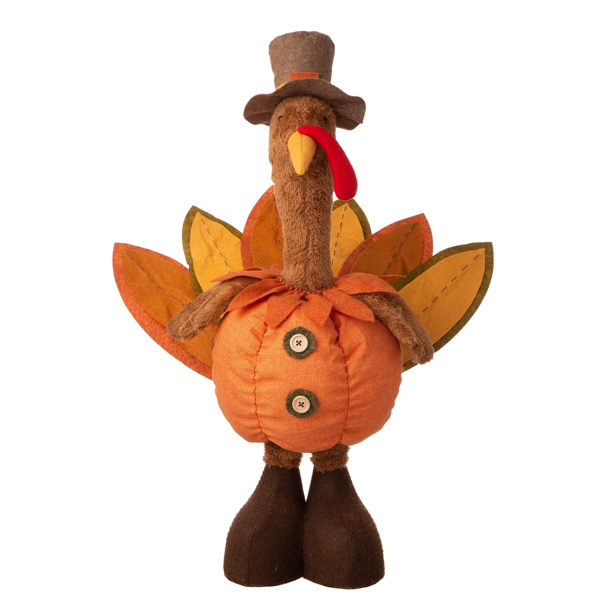 Glitzhome&#xAE; Pre-Lit LED Lighted Fabric Turkey Standing D&#xE9;cor with Telescoping Legs