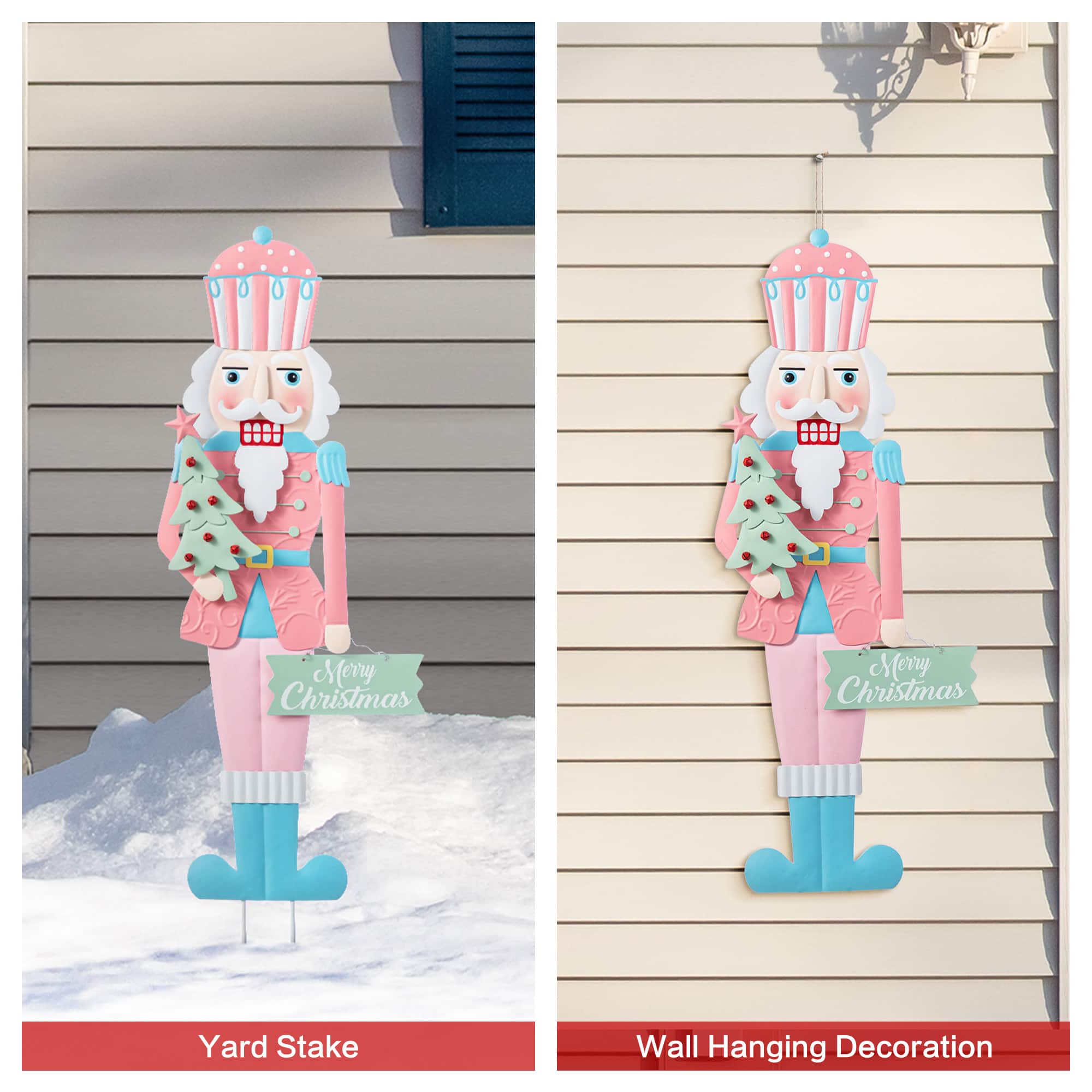 Glitzhome&#xAE; 36&#x22; Metal Christmas Pink Nutcracker Yard Stake