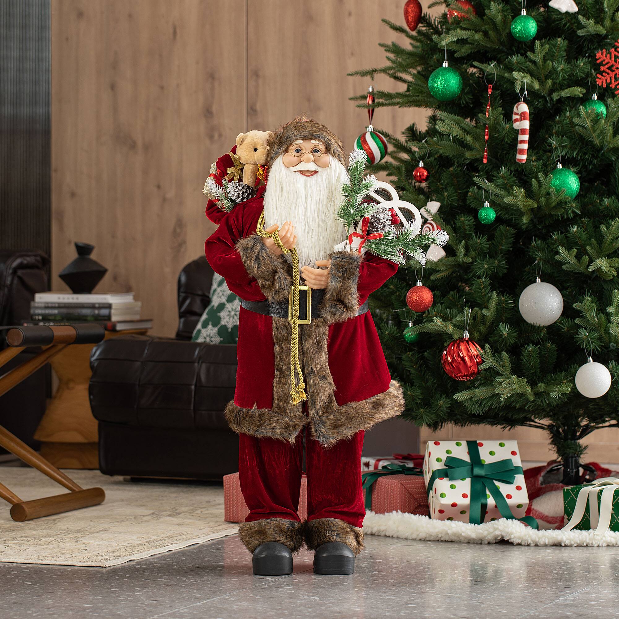 Glitzhome&#xAE; 35.5&#x22; Faux Fur Traditional Christmas Santa Figurine