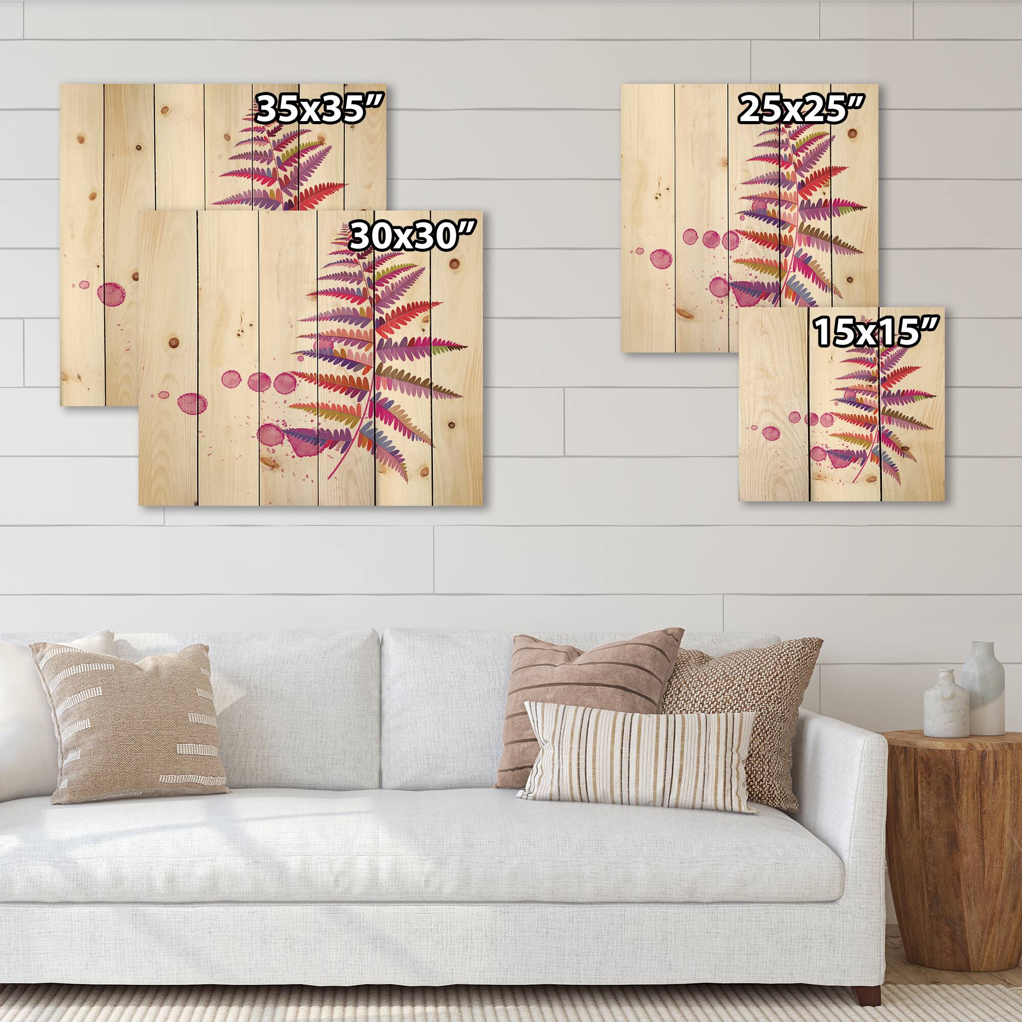 Designart - Purple Fern - Farmhouse Print on Natural Pine Wood