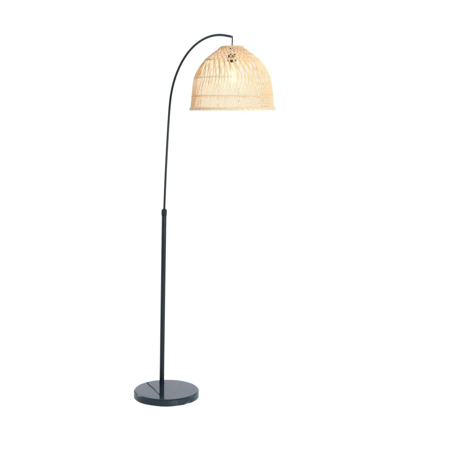 Modern Boho Floor Lamp with Marble Base & Rattan Shade