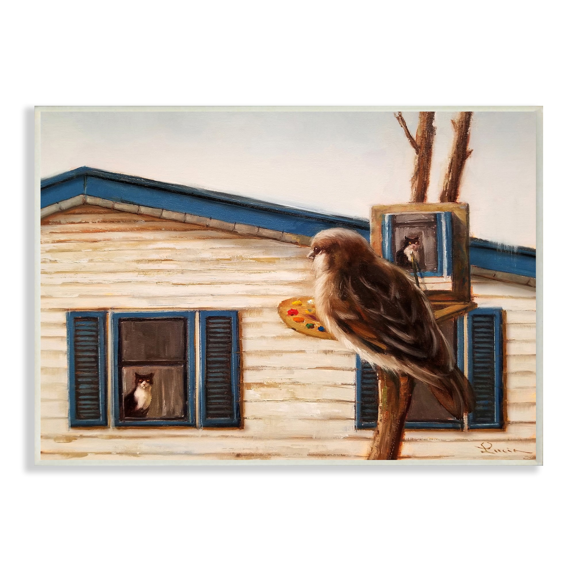 Stupell Industries Bird Paints Indoor Cat Wall Plaque