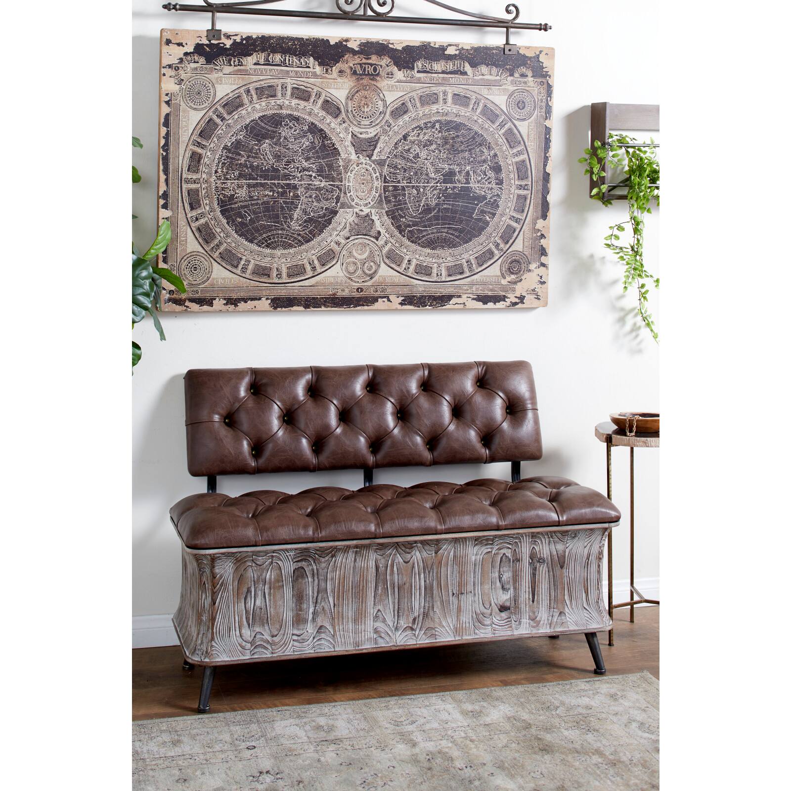 Brown Chinese Fir Rustic Bench, 32&#x22; x 47&#x22; x 20&#x22;