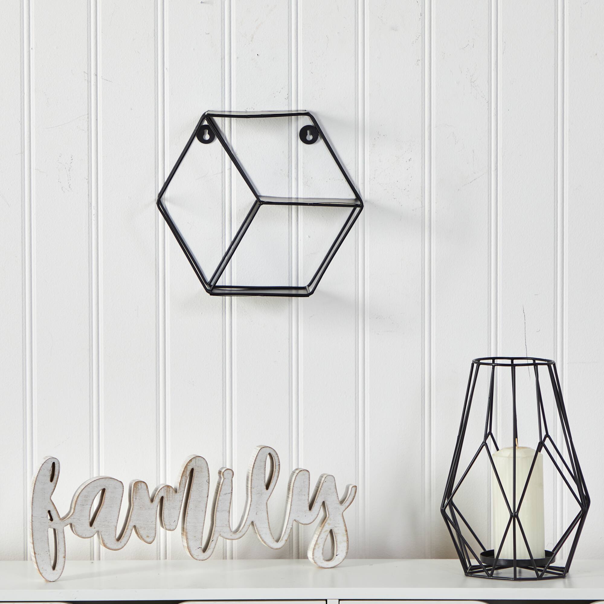 10&#x22; Black Matte Hexagon Wall Shelf