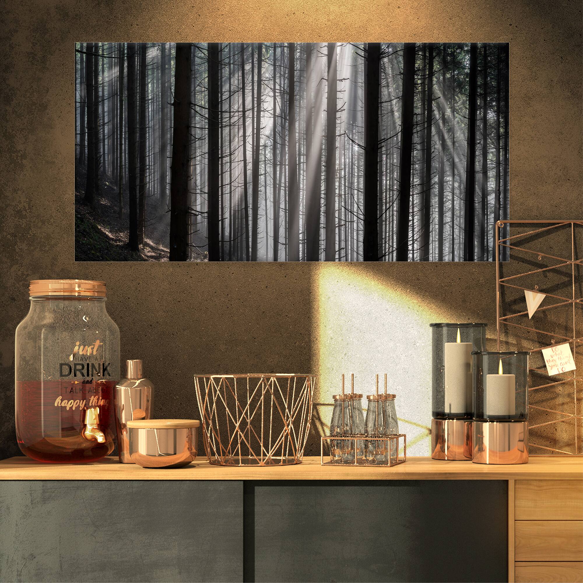 Designart - Sunbeams Peeking Through Dark Forest - Forest Canvas Art Print