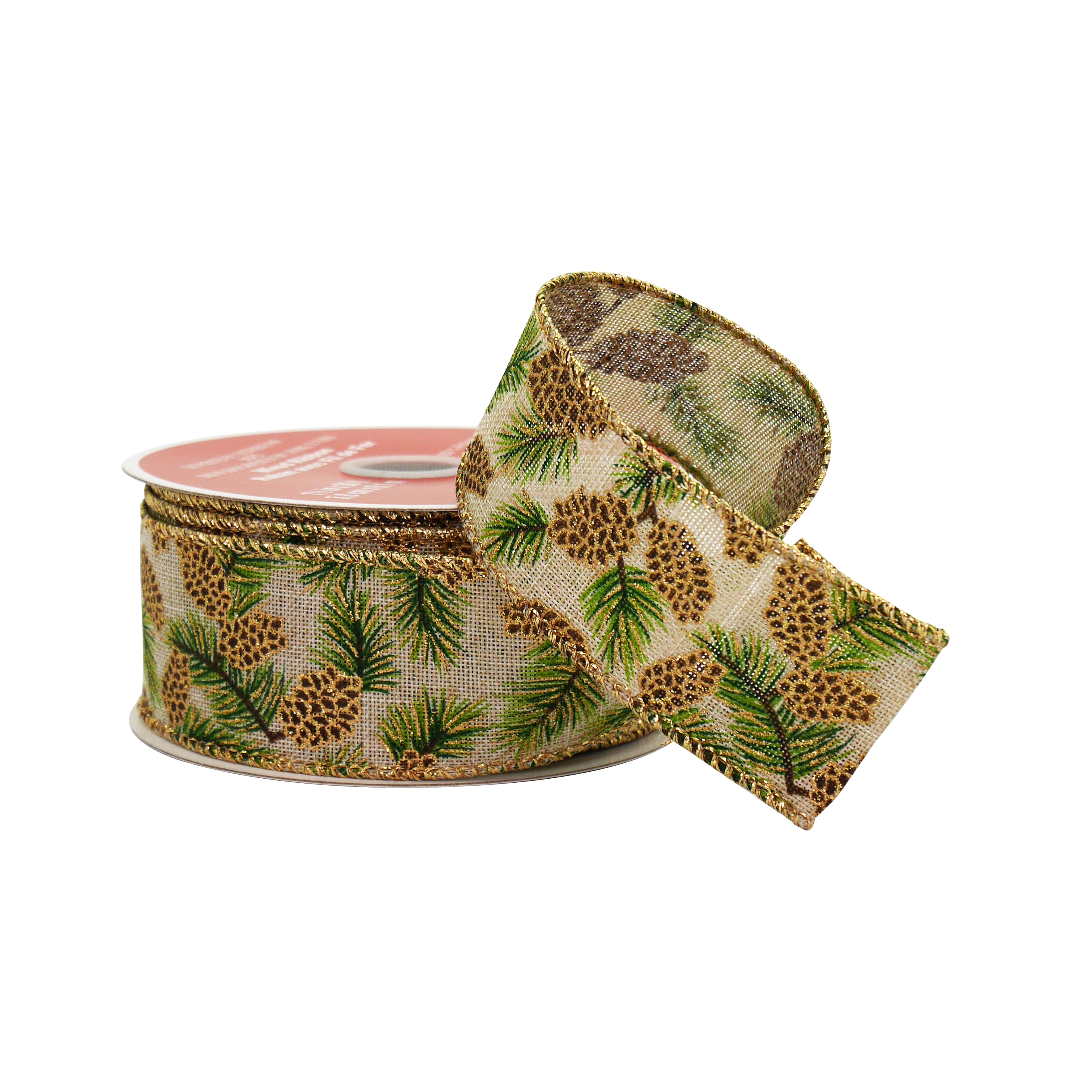 1.5&#x22; x 30ft. Pinecone Faux Linen Wired Ribbon by Celebrate It&#xAE;