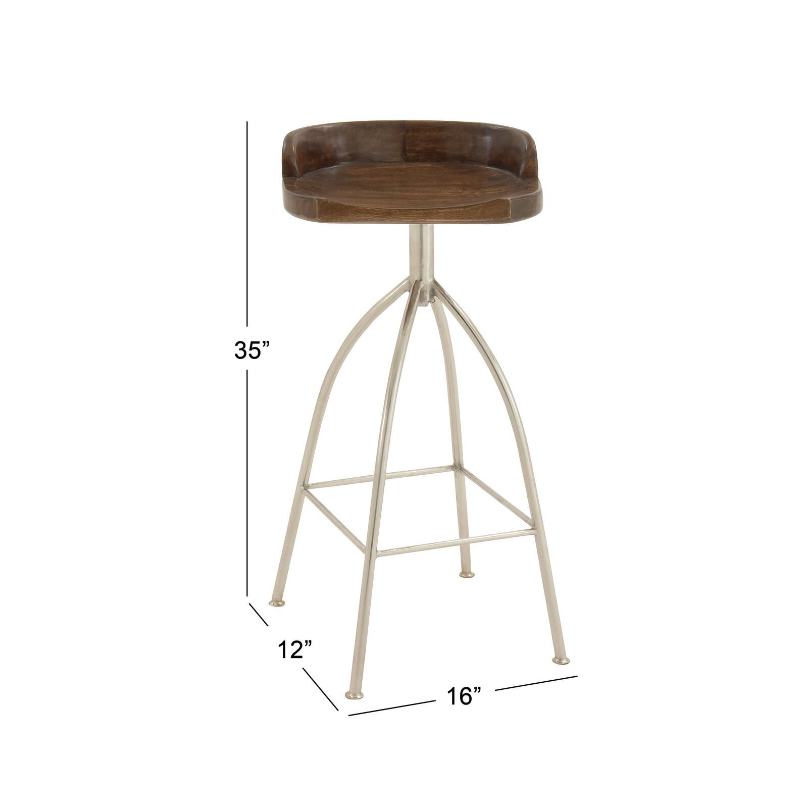 Brown Iron and Wood Contemporary Bar Stool, 33&#x22; x 16&#x22; x 12&#x22;