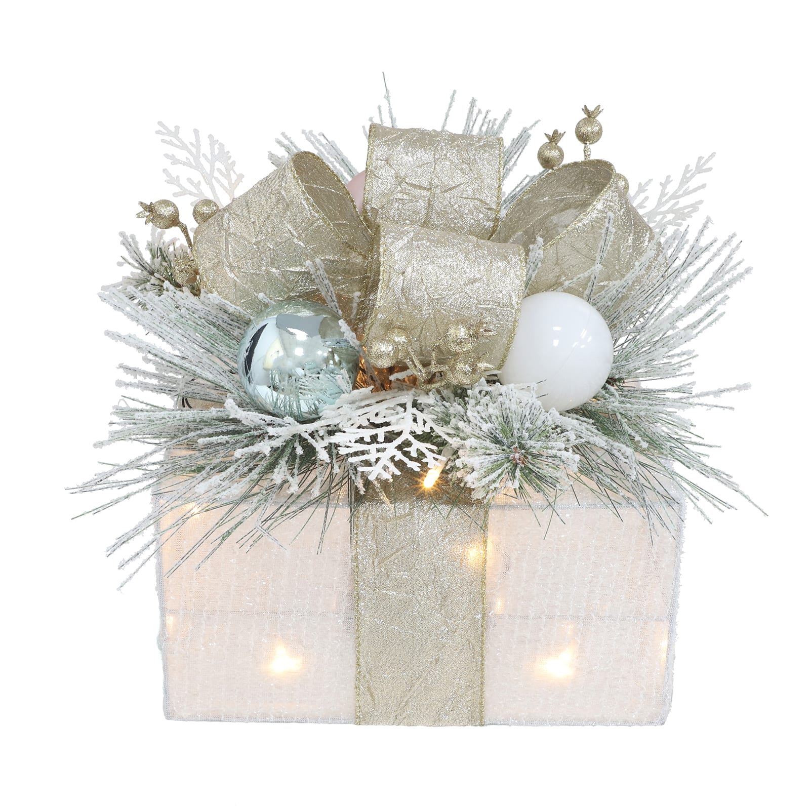 11&#x22; White &#x26; Champagne LED Flat Gift Box Accent by Ashland&#xAE;