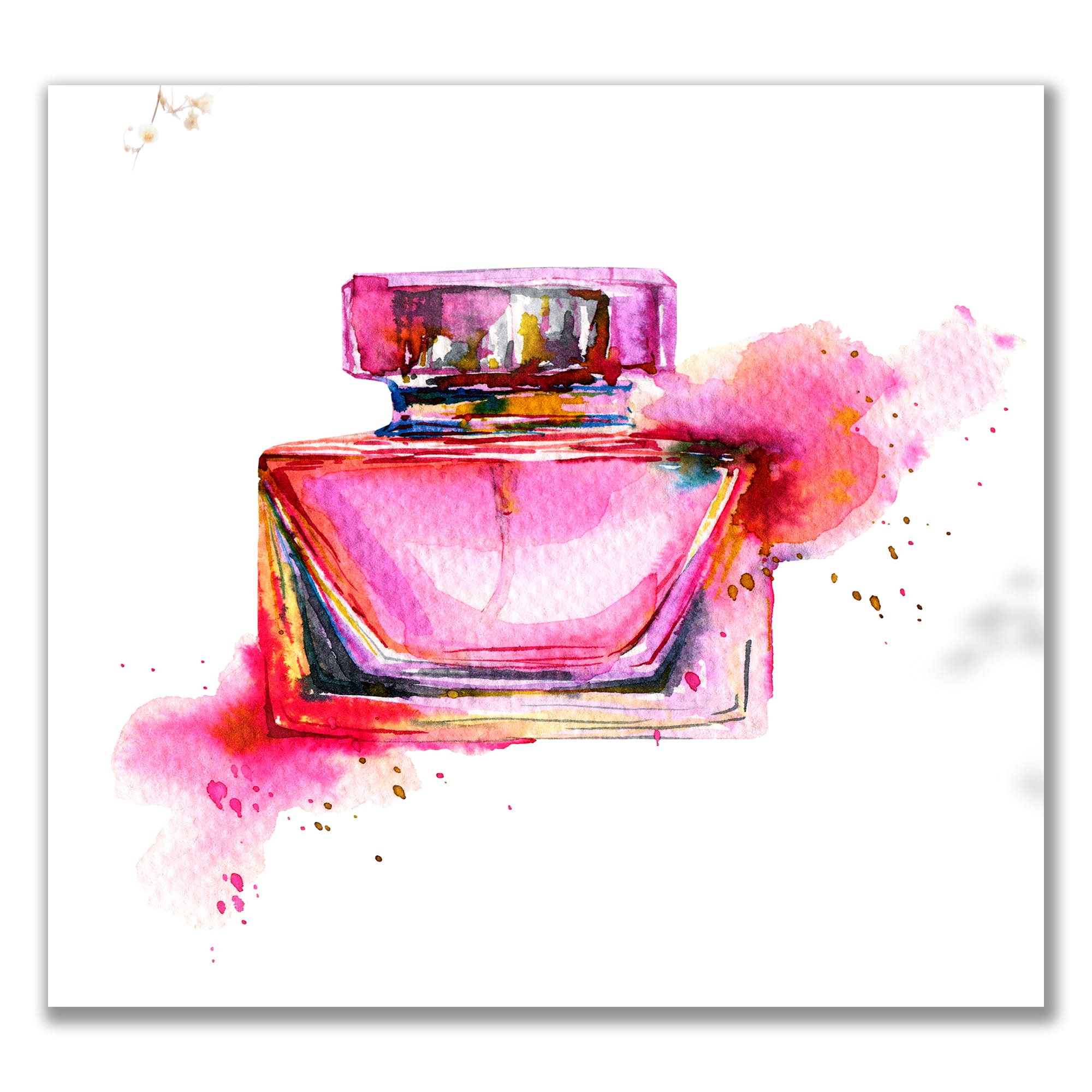 Designart - Bottle Of Perfume In Pink Watercolor - Modern Canvas Wall Art Print