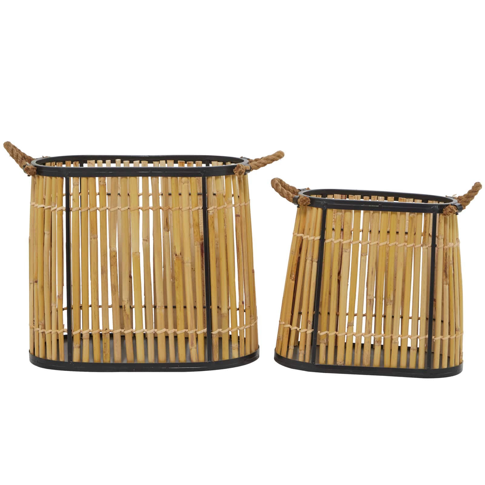 The Novogratz Brown Wicker Handmade Slatted Frame Storage Basket with Handles Set of 2 19&#x22;, 14&#x22;