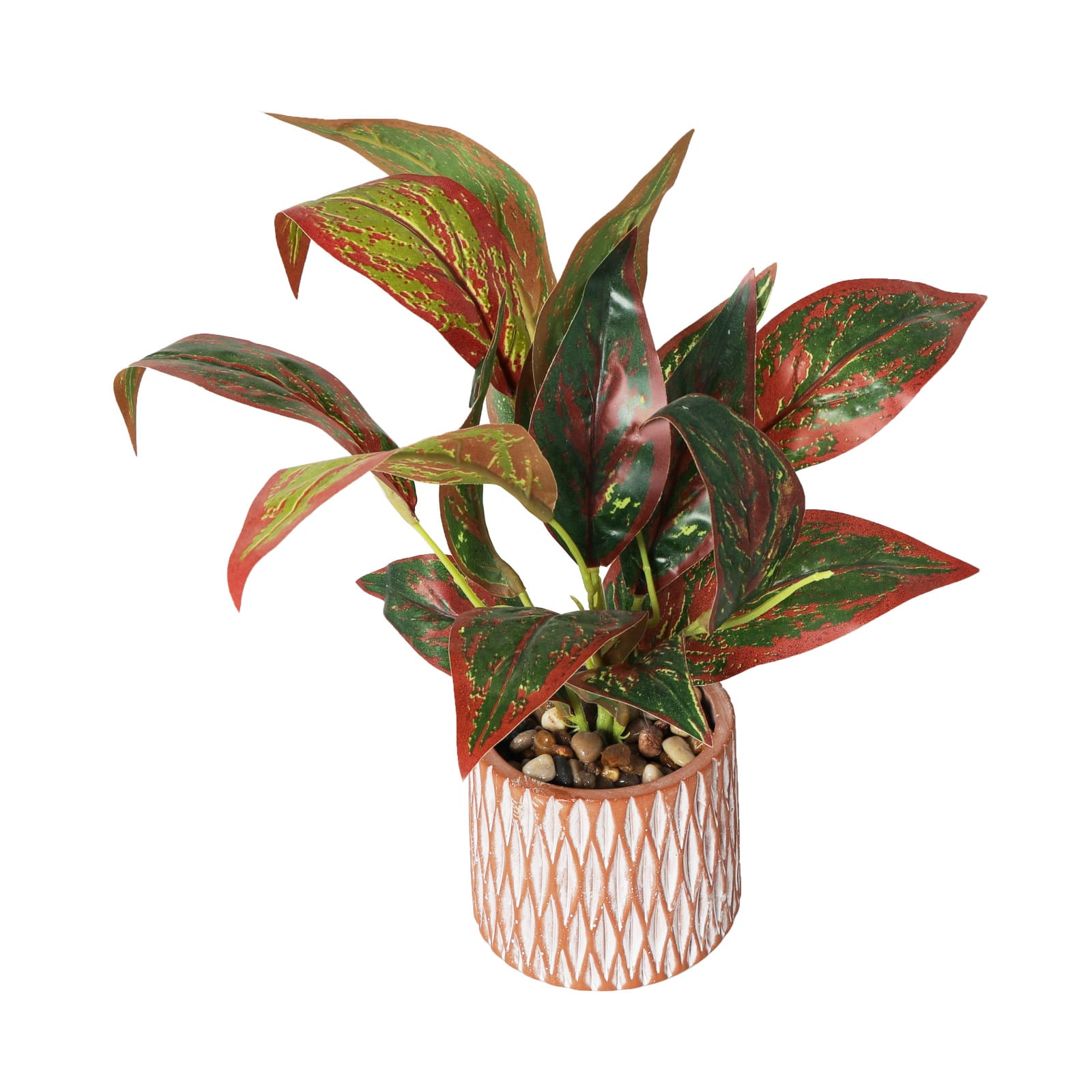 14&#x22; Croton Artificial Plant with Geometric Patterned Pot