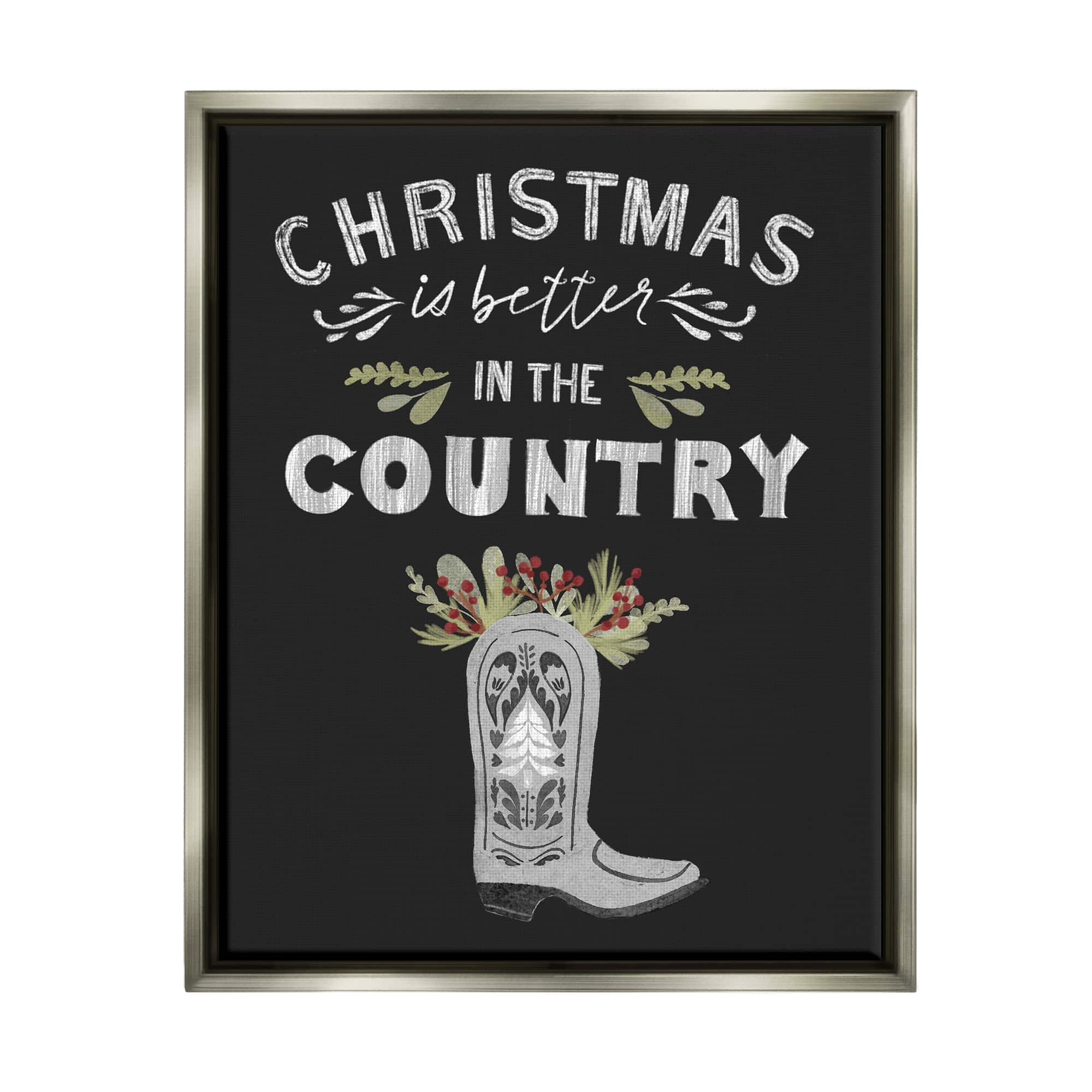 Stupell Industries Christmas Better In Country Phrase Framed Floater Canvas Wall Art