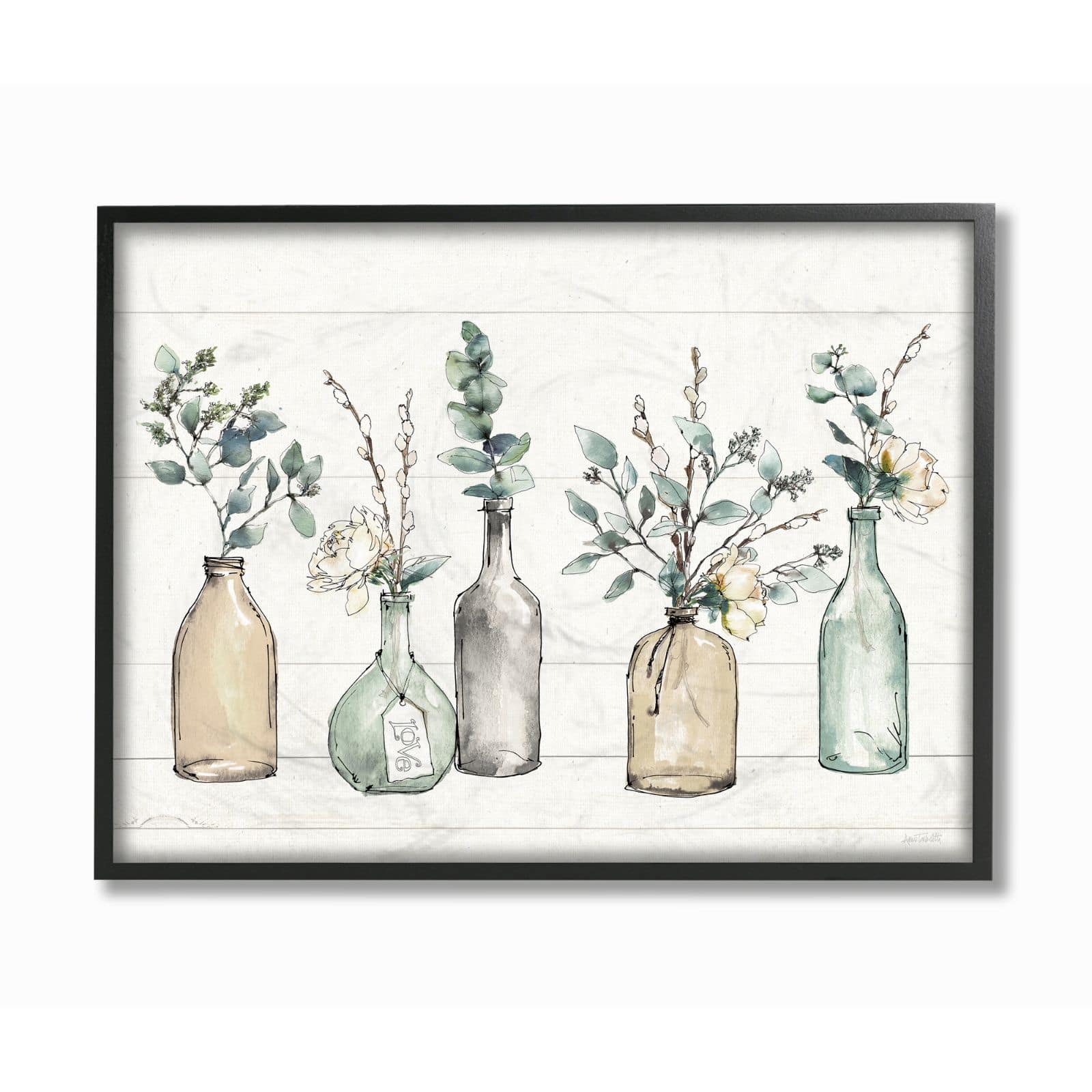 Stupell Industries Plants in Bottle Vases Wall Art in Black Frame