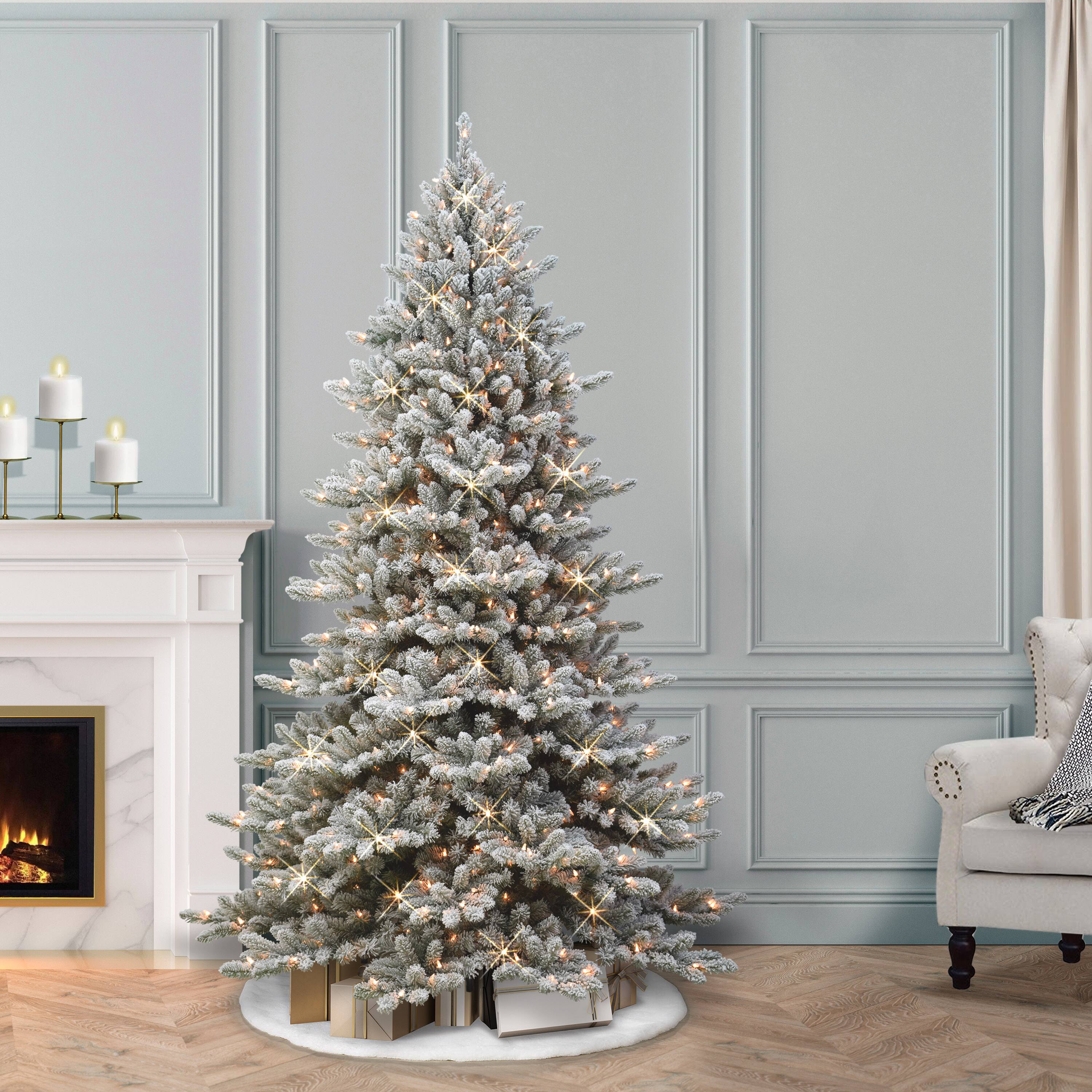 6.5ft. Pre-Lit Flocked Royal Majestic Artificial Fraser Fir Tree, Clear Lights