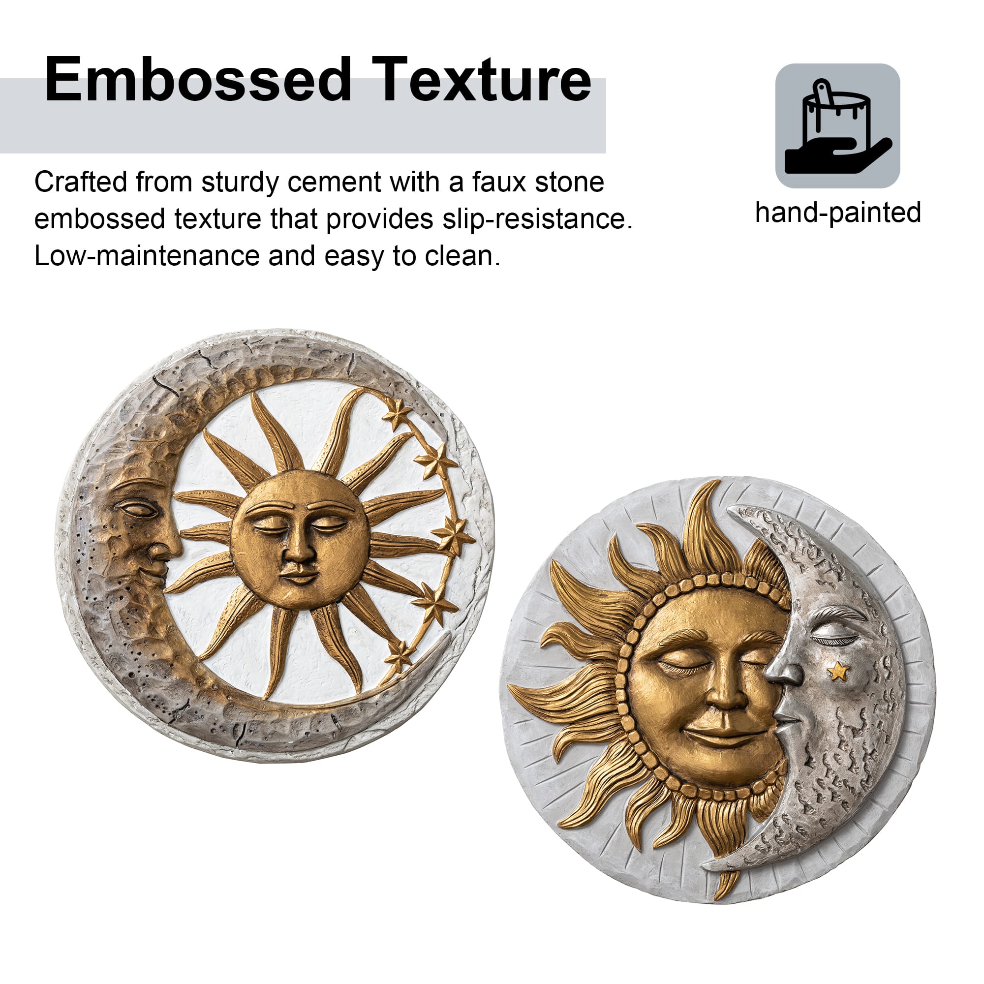 Glitzhome&#xAE; 10&#x22; Cement Sun &#x26; Moon Textured Stepping Stones Set