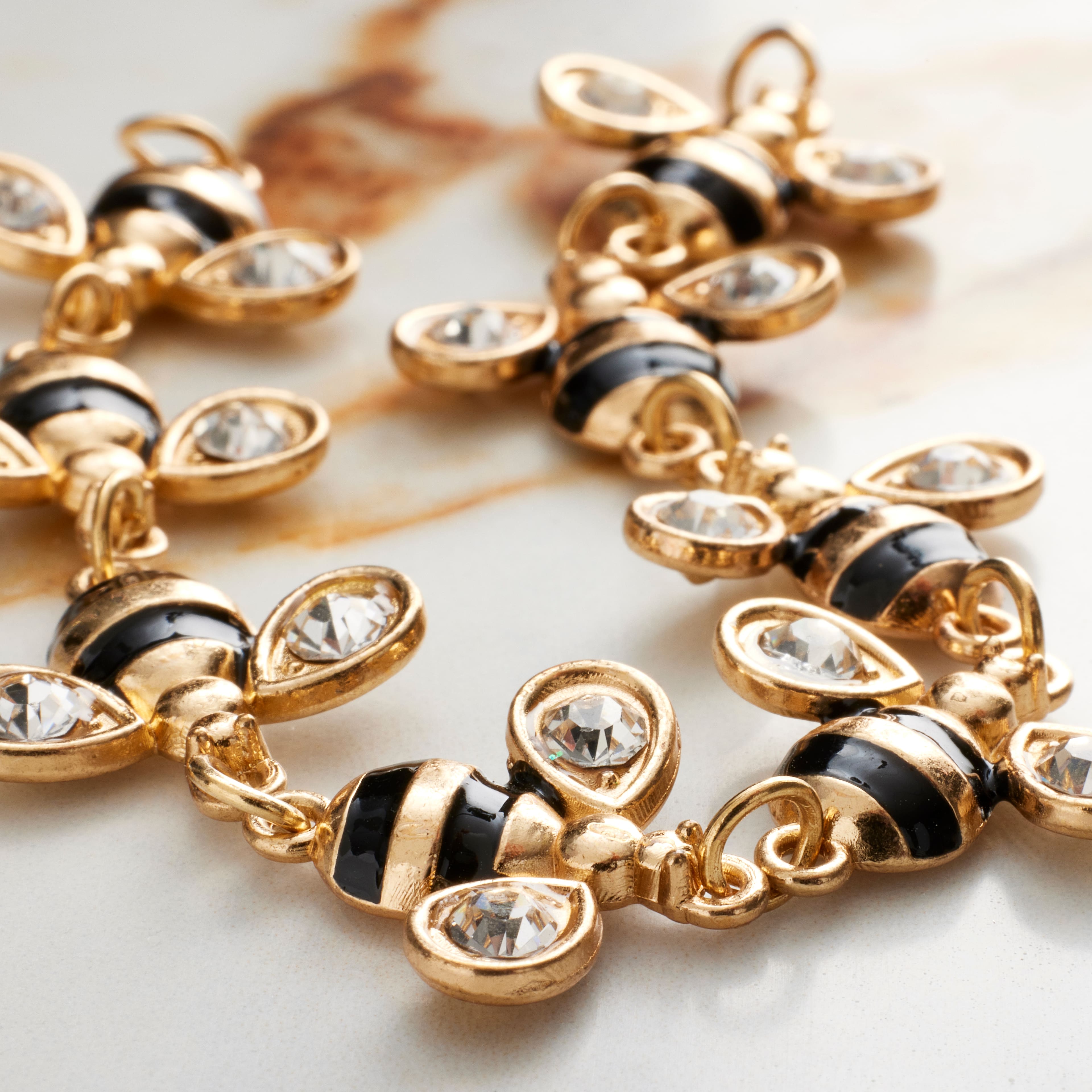 10 Bumble Bee Charms - Gold Tone with enamelling - 15mm, Julz Beads