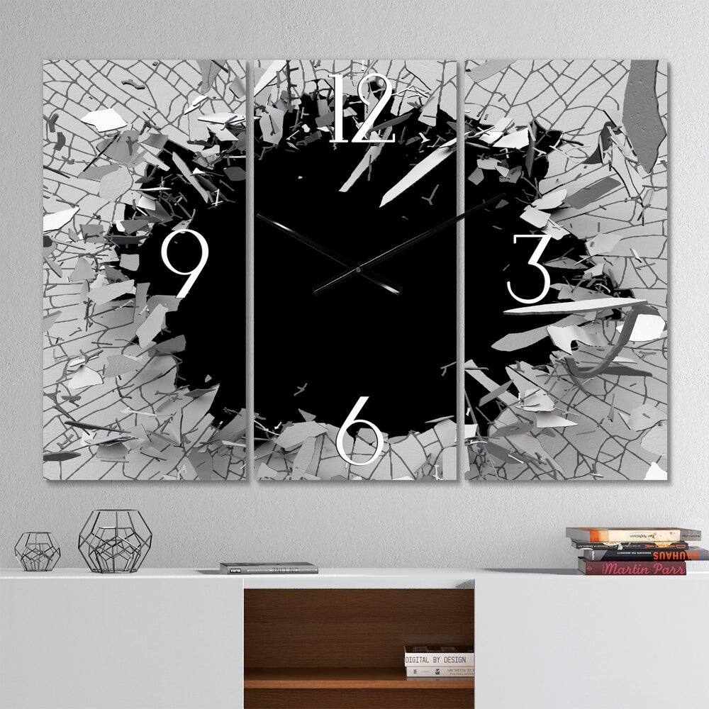 Designart Abstract Broken Wall 3D Design Multipanel Wall Clock