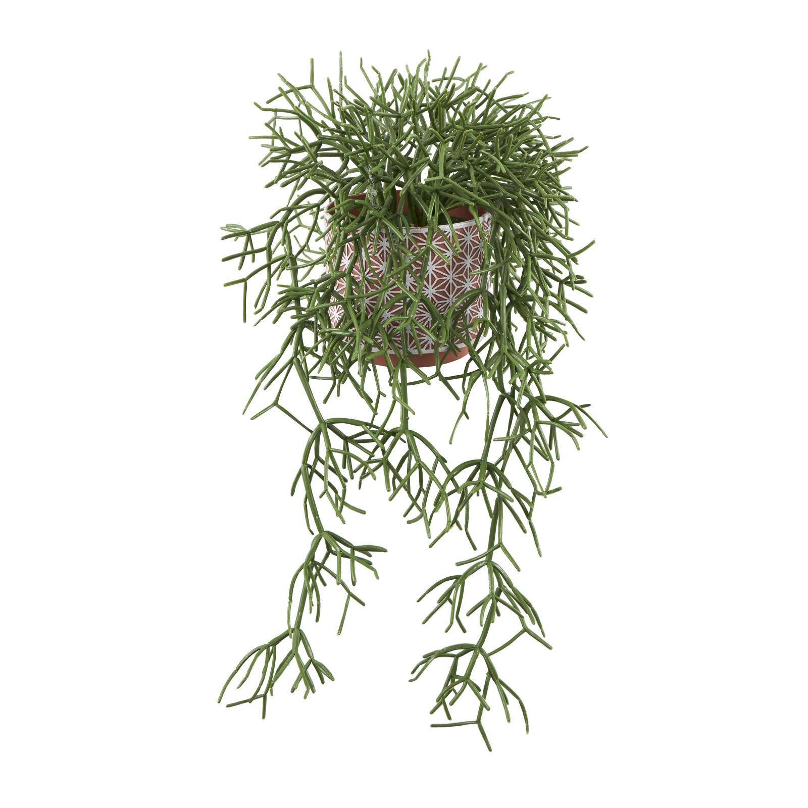 14" Faux Cascading Artificial Plant with Geometric Terracotta Pot
