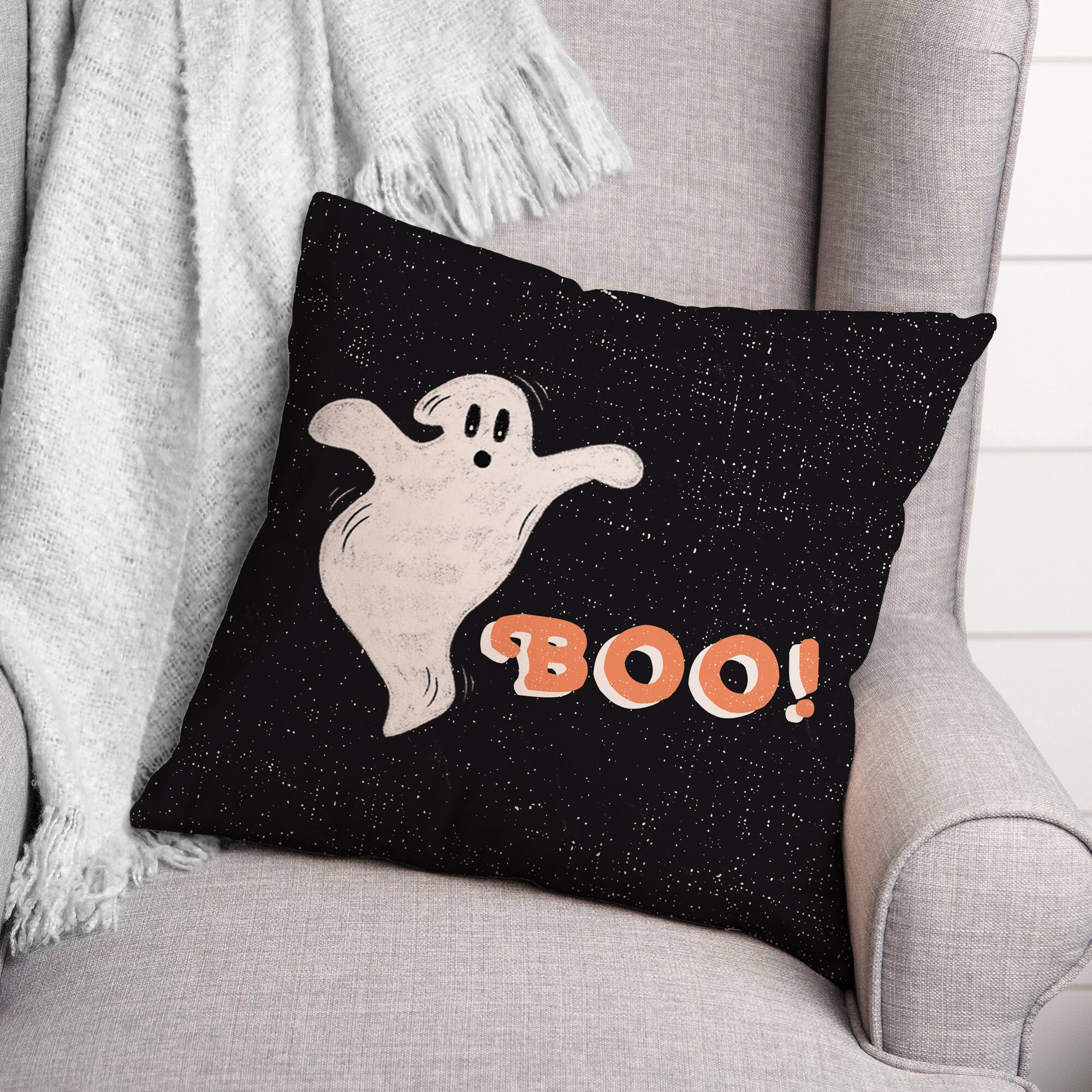 Retro Ghost Boo Spun Poly Throw Pillow