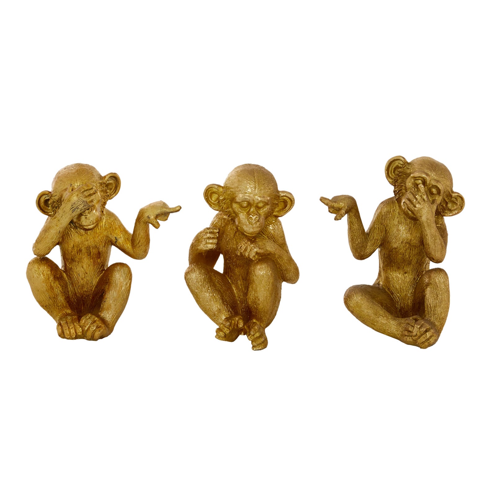 6&#x22; Gold Polystone Monkey Sculpture Set
