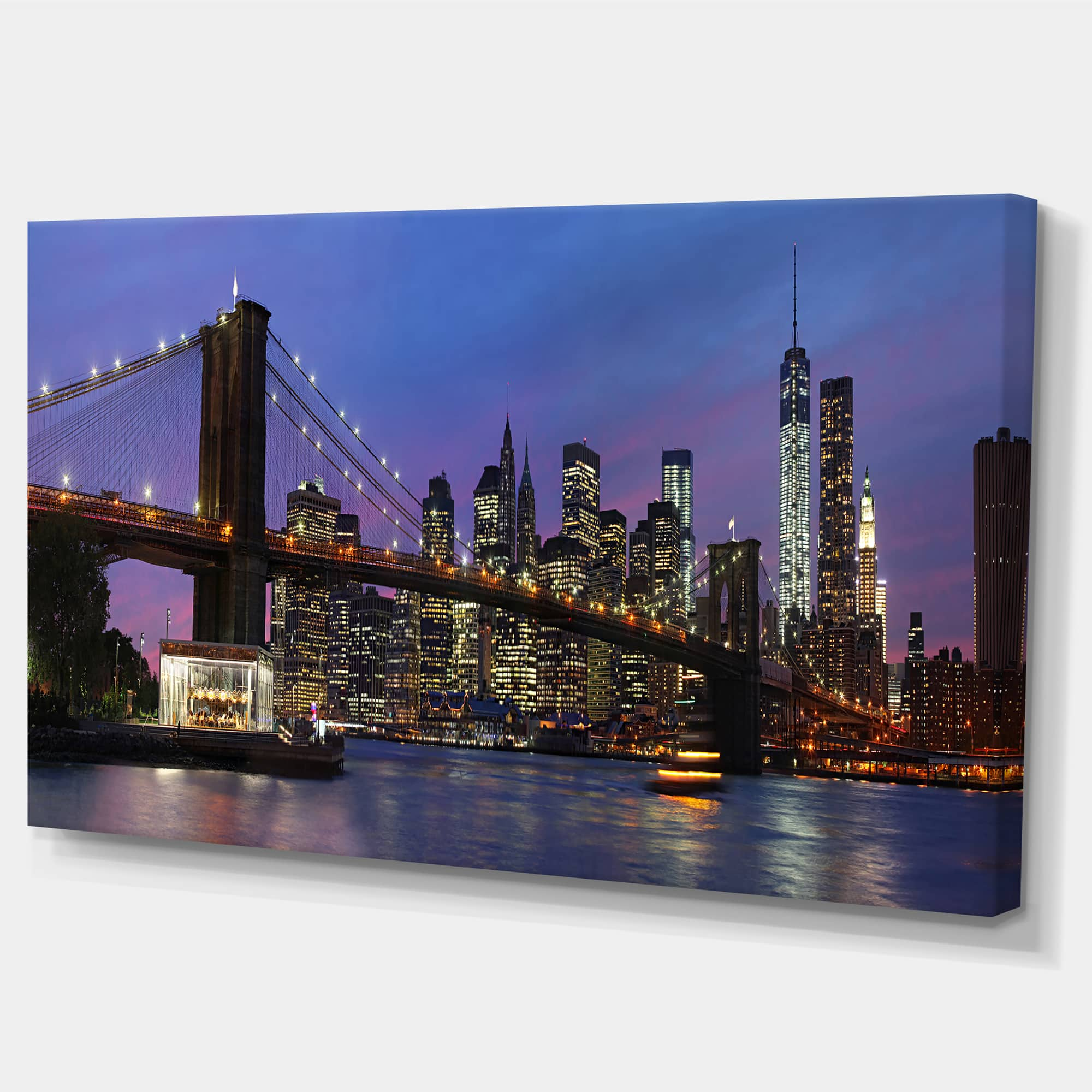 Designart - Brooklyn Bridge and Manhattan at sunset - Extra Large Canvas Art Print