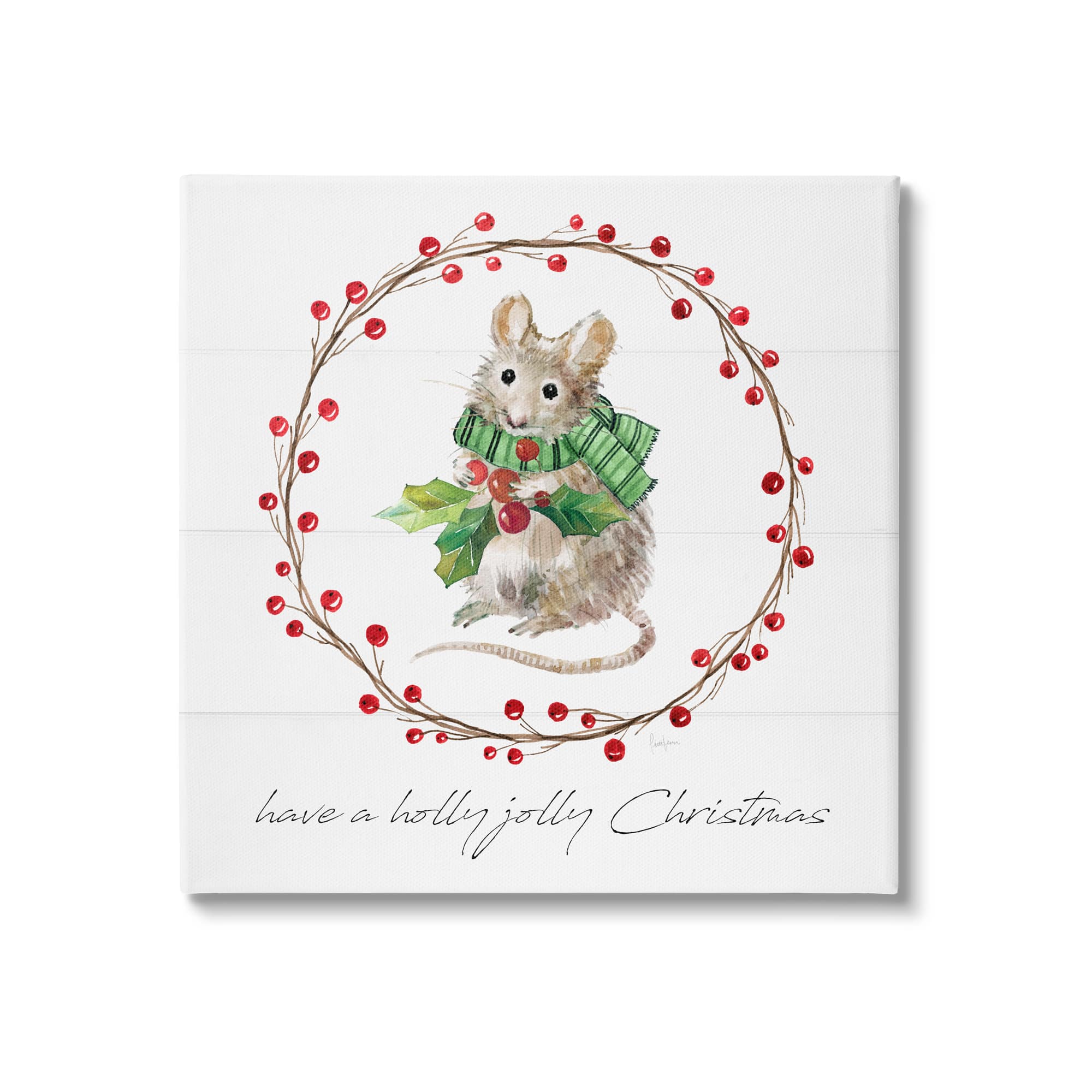 Stupell Industries Holly Jolly Christmas Mouse Canvas Wall Art