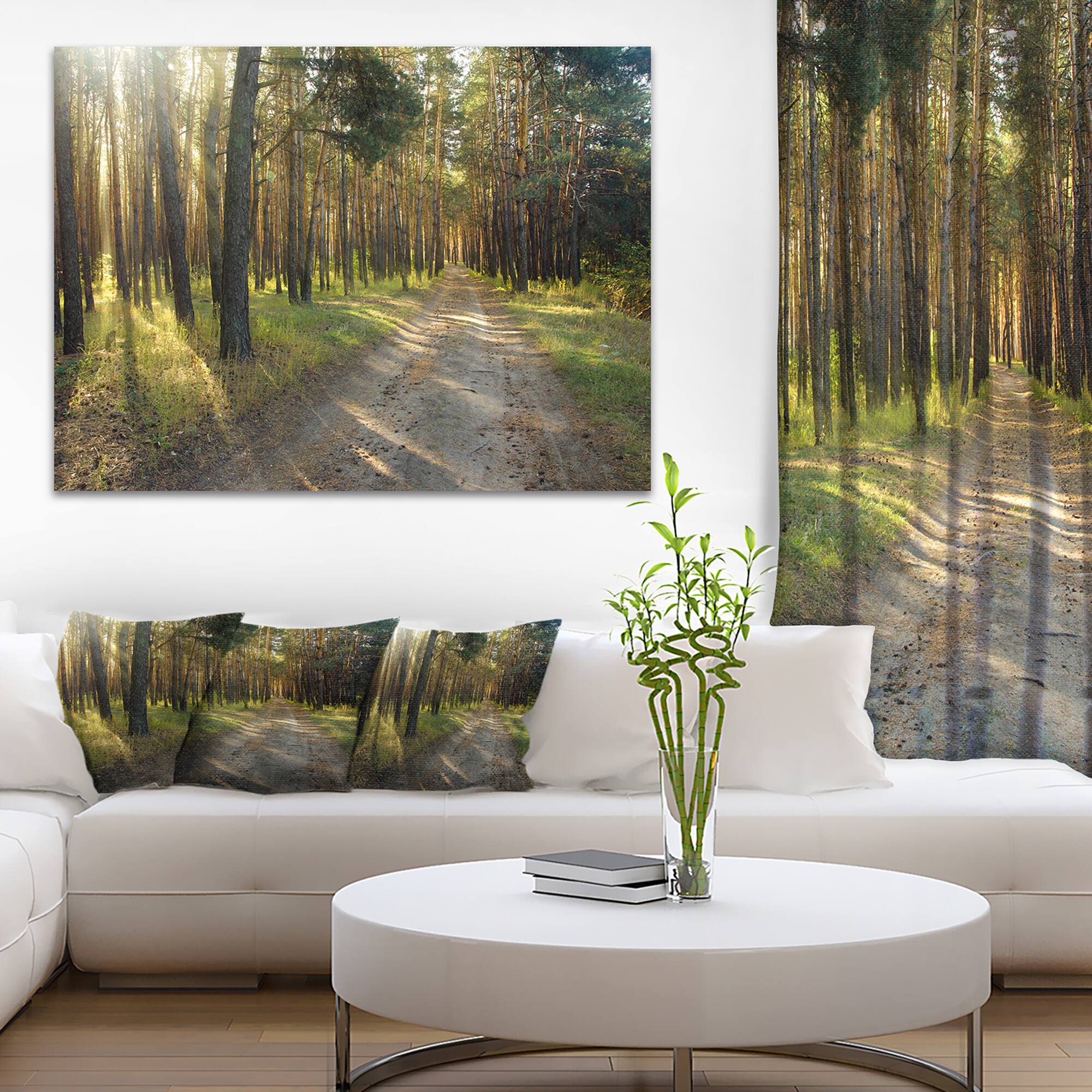 Designart - Road Through Green Pine Forest - Landscape Photography Canvas Print