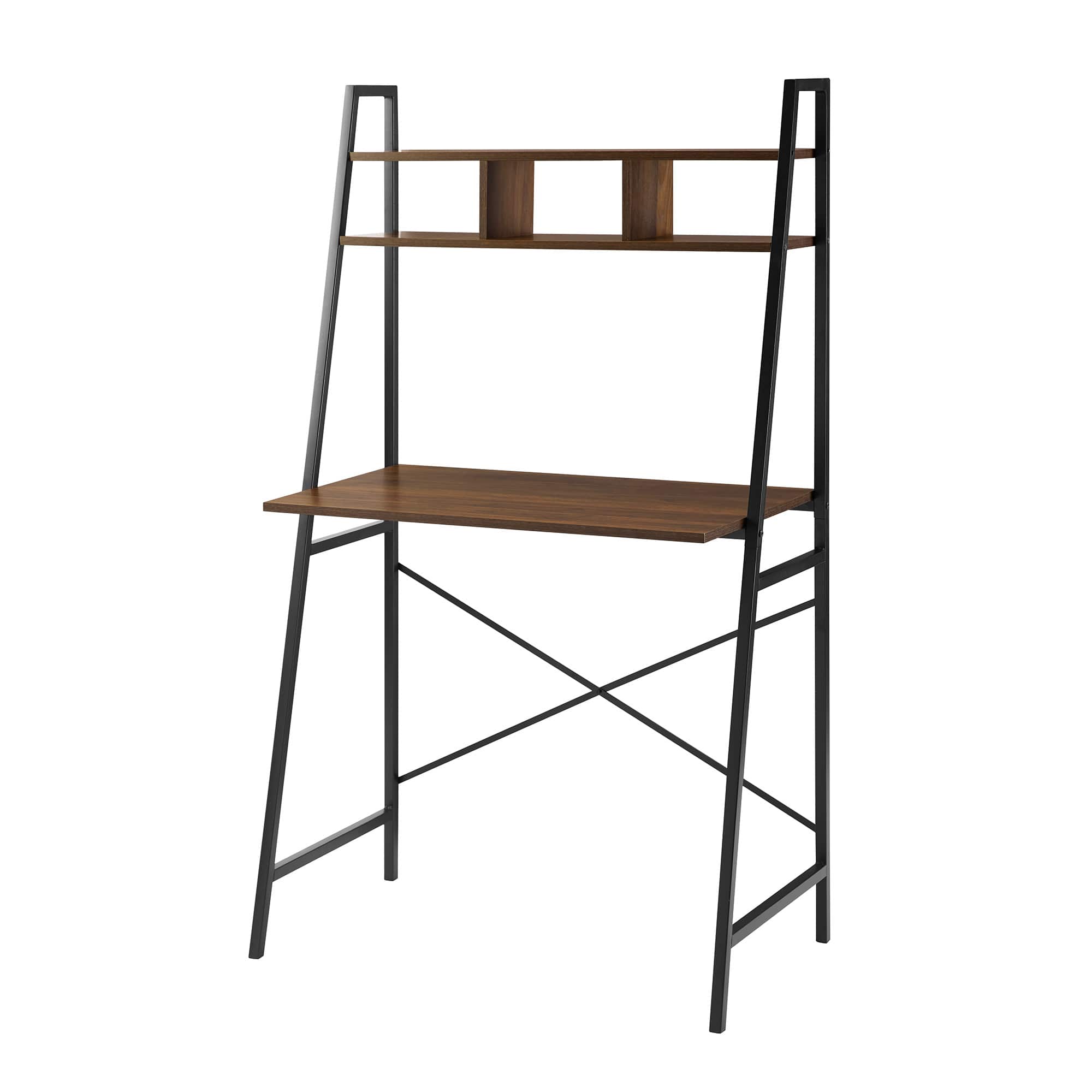 Walker Edison 56" Dark Walnut Industrial Ladder Desk with Storage