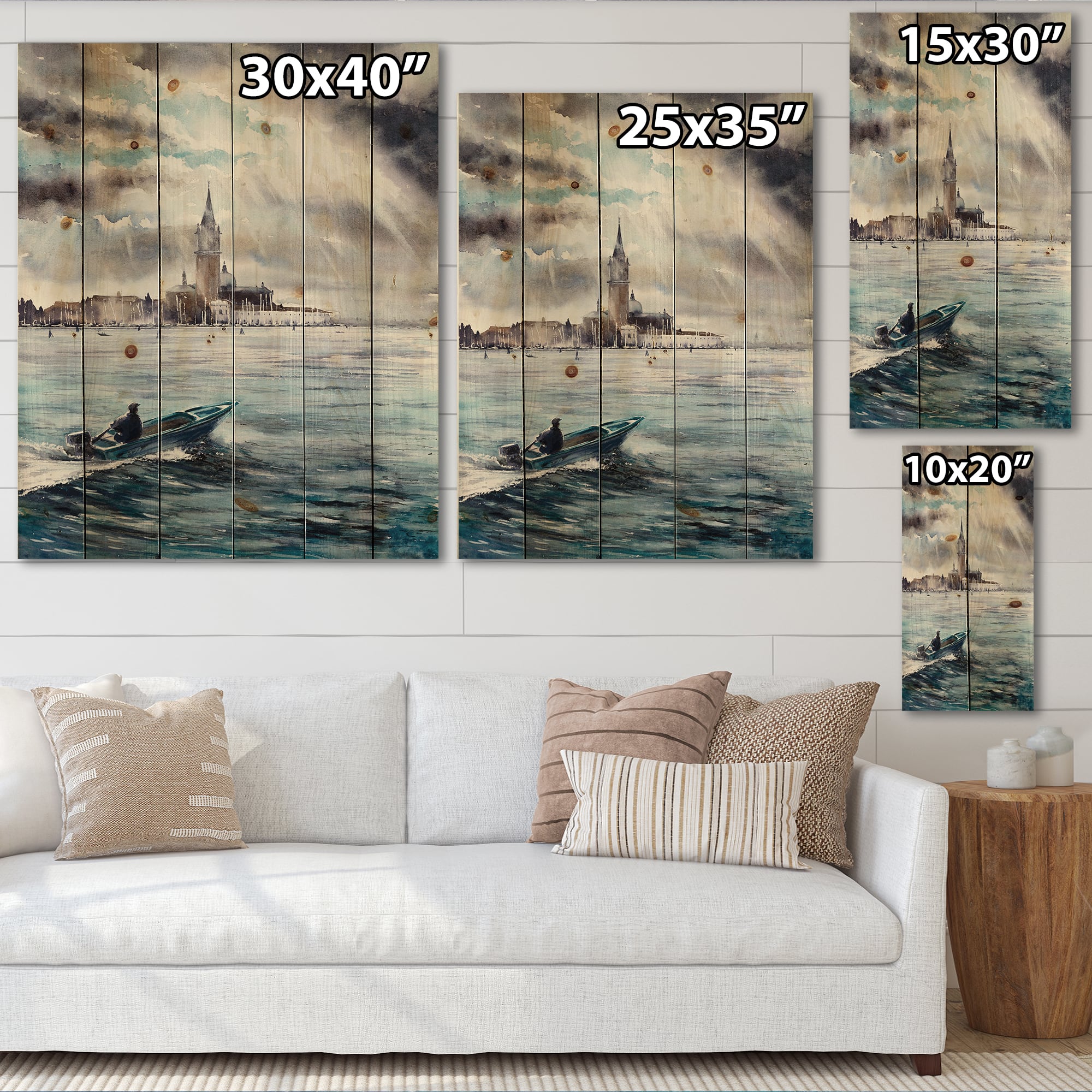 Designart - Storm Over Venice In Italy - Nautical & Coastal Print on Natural Pine Wood