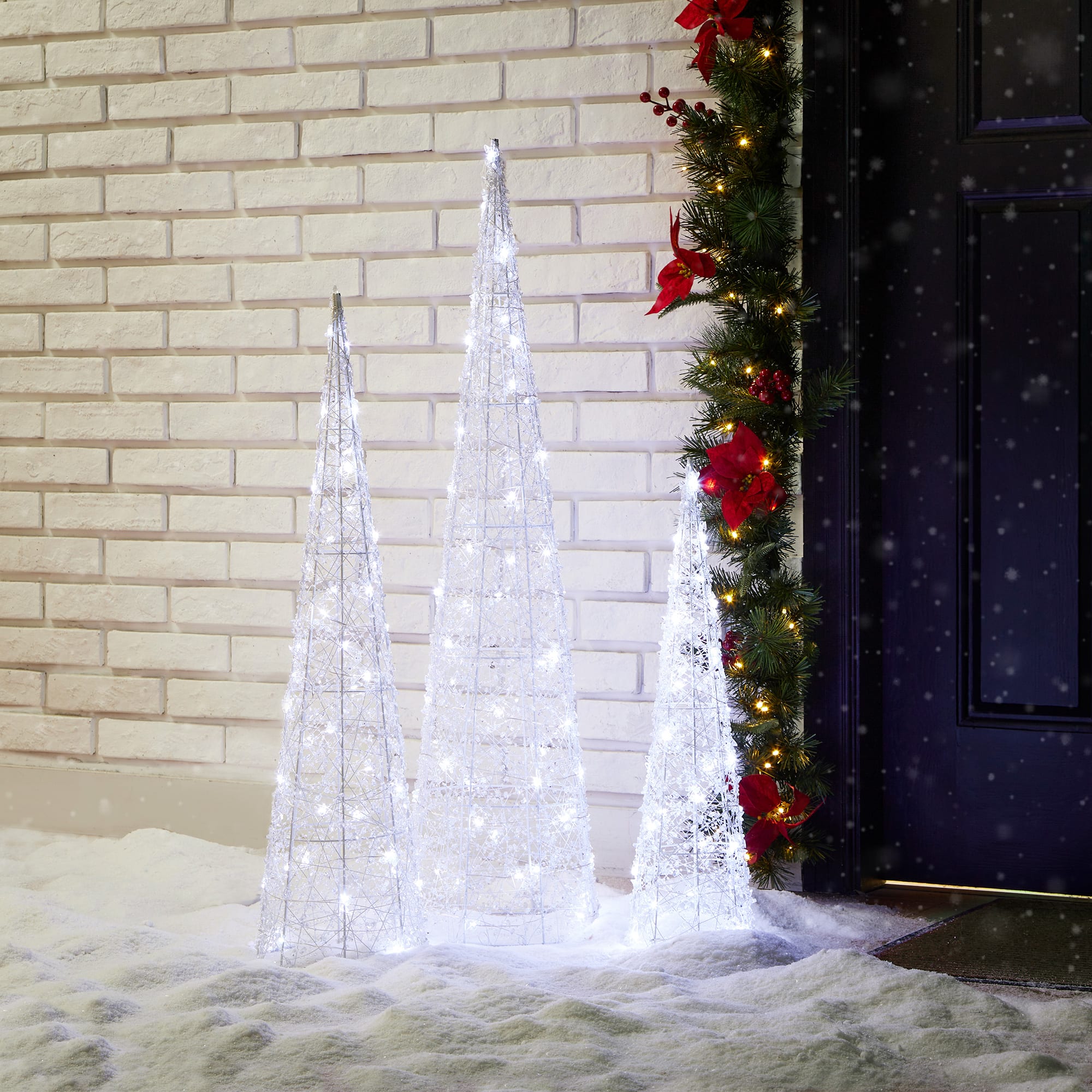 Glitzhome&#xAE; Lighted Christmas Crystal White Cone Tree Outdoor D&#xE9;cor Set