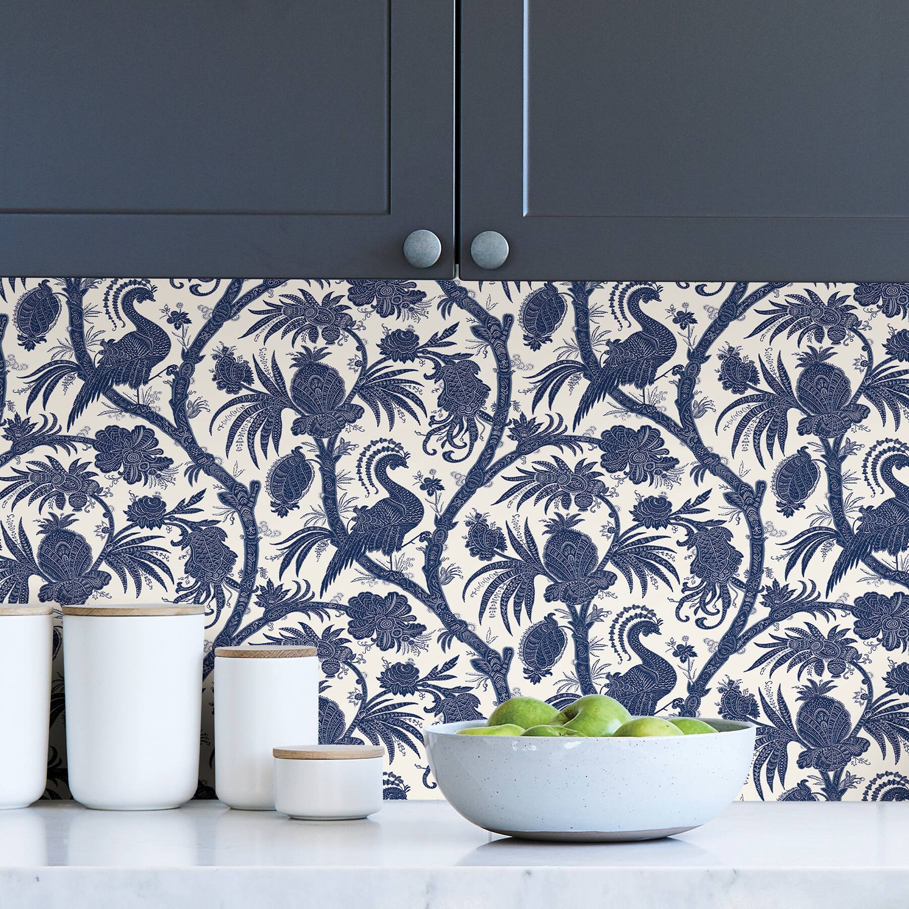 Scalamandre Indigo Balinese Peacock Peel &#x26; Stick Wallpaper