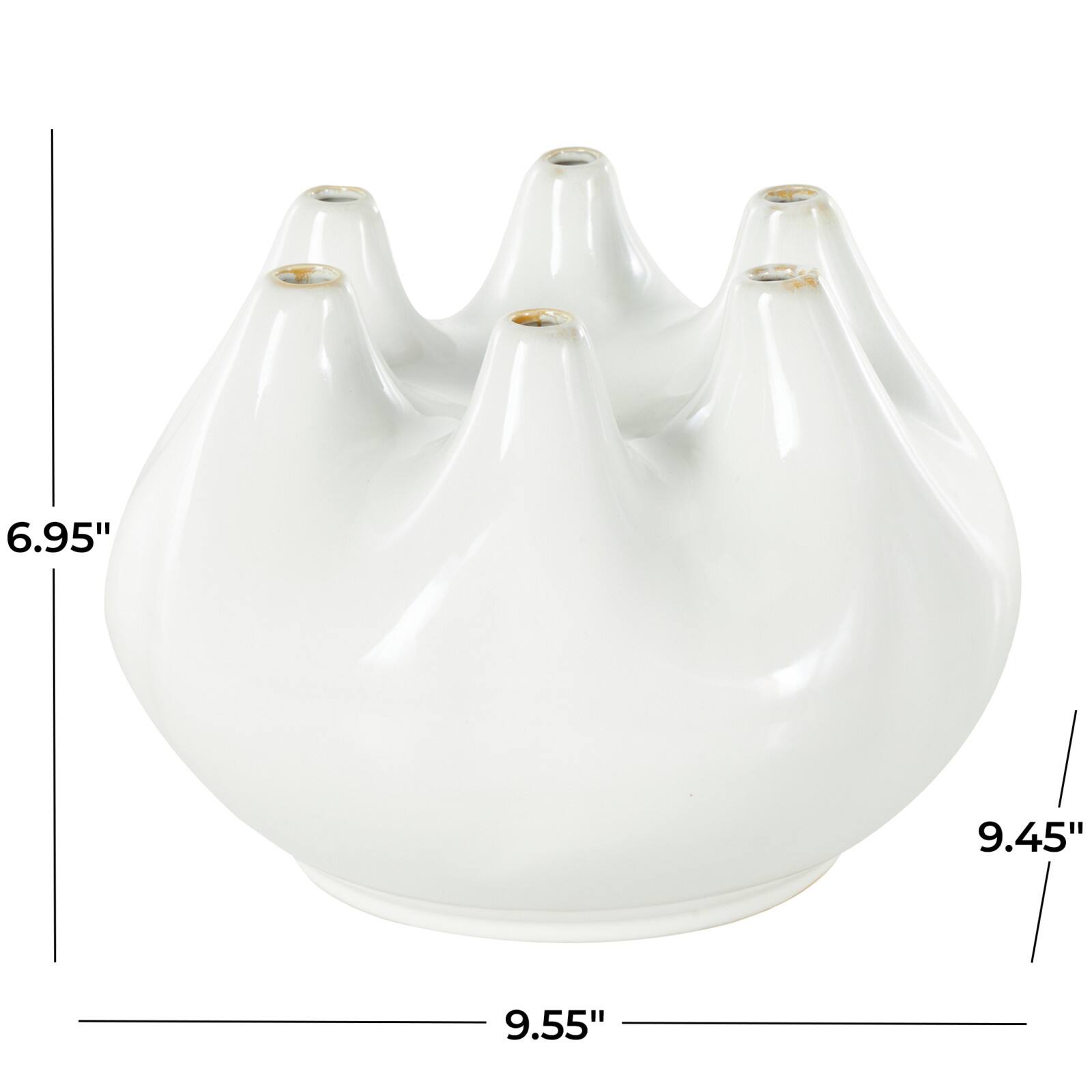 10" Wide White Multi Opening Ceramic Vase
