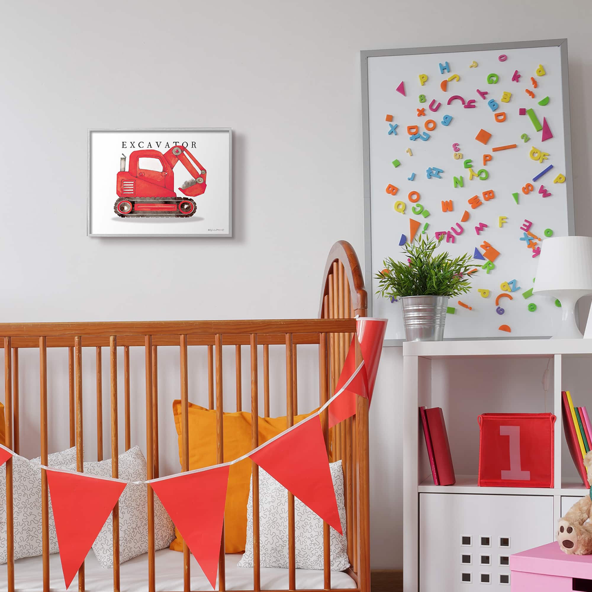 Stupell Industries Red Excavator Truck Traditional Construction Vehicle in Gray Frame Wall Art