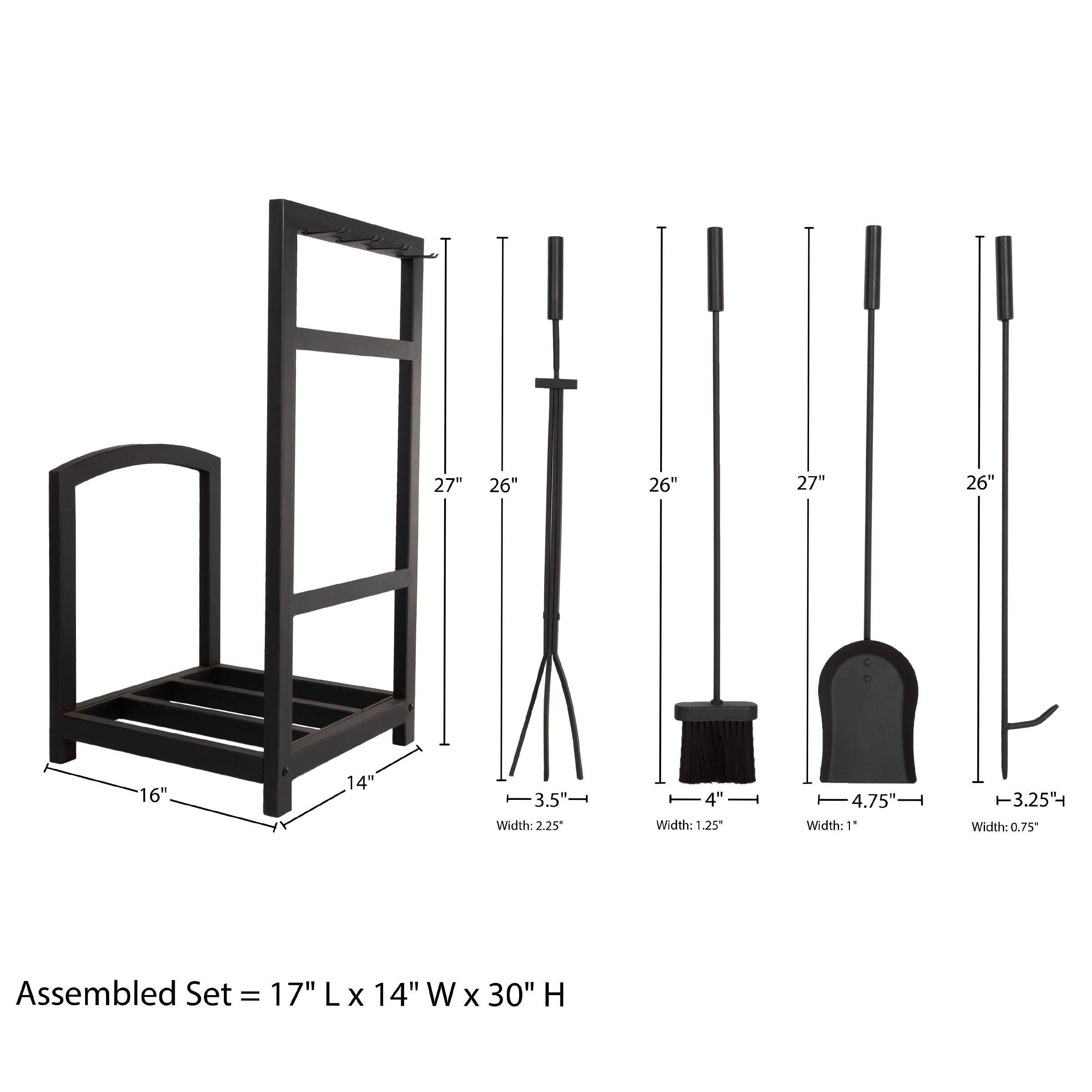 Hastings Home Black Fireplace Tool Set &#x26; Rack