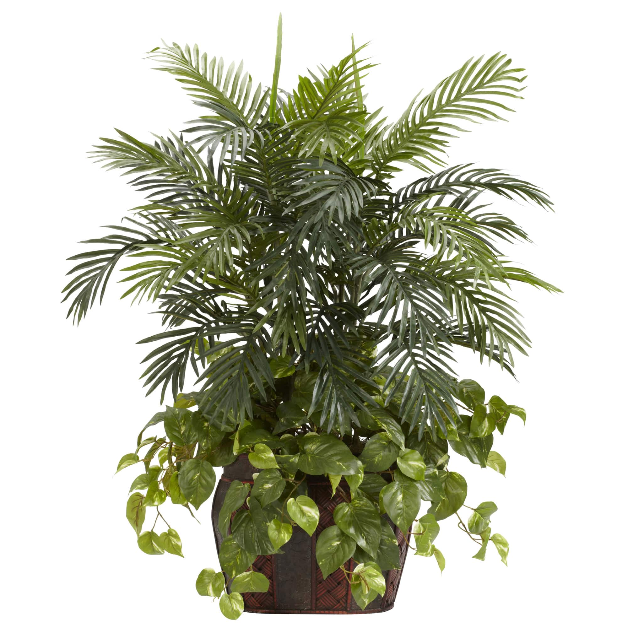 3.5ft. Double Palm & Pothos in Decorative Vase