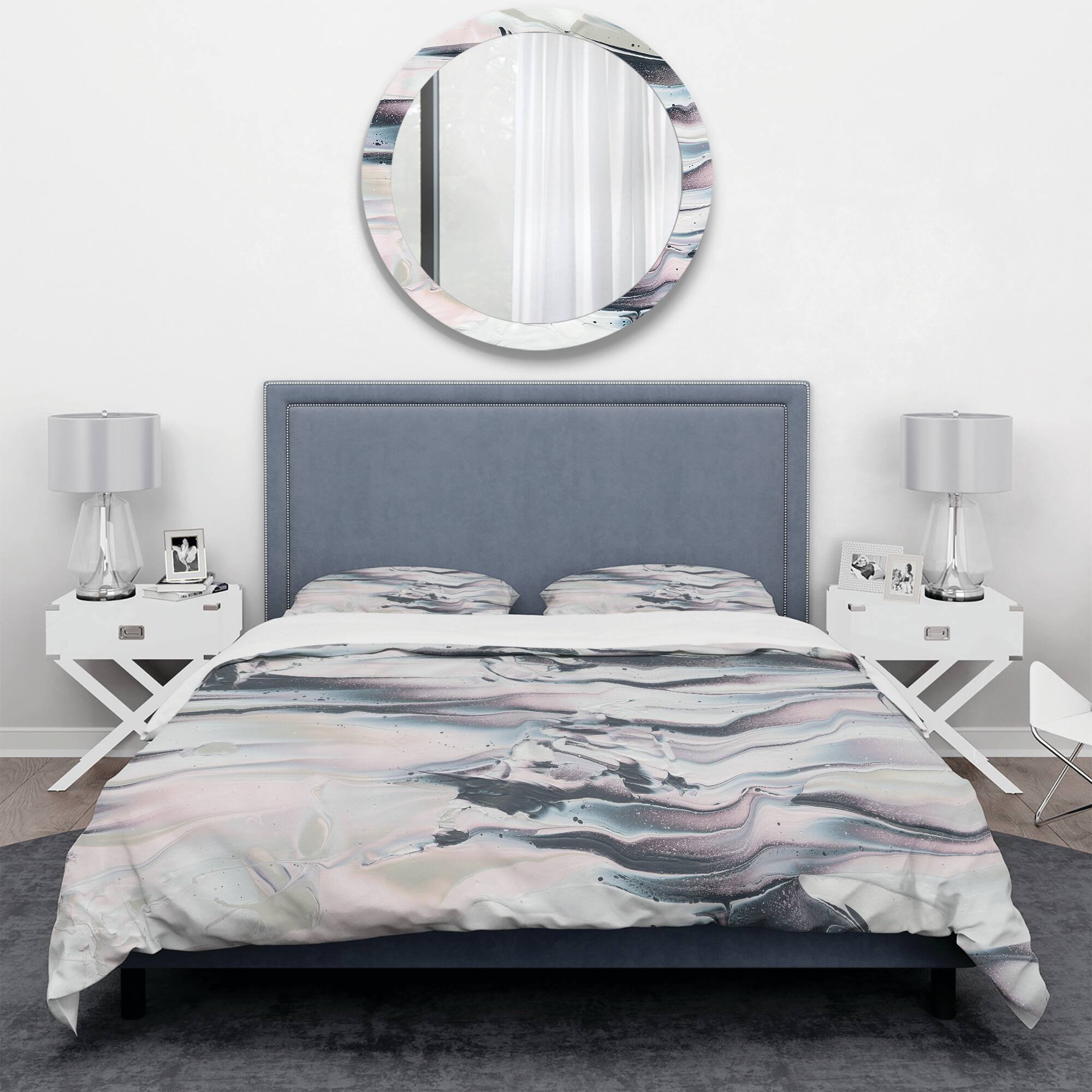 Designart &#x27;Grey Marbling V&#x27; Geometric Bedding Set - Duvet Cover &#x26; Shams