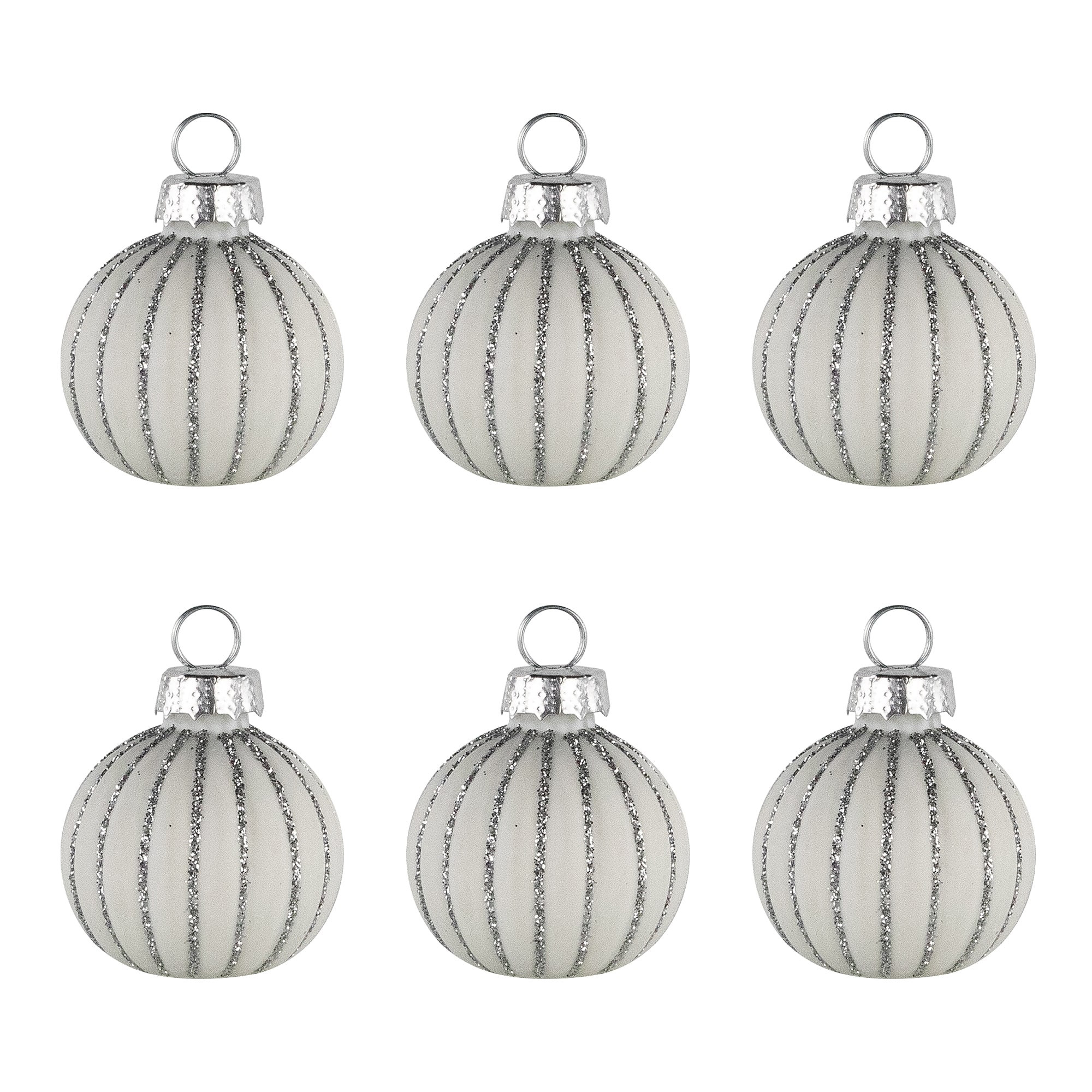 Glitter Striped White Glass Christmas Ornament with Place Card Holders, 6 ct.