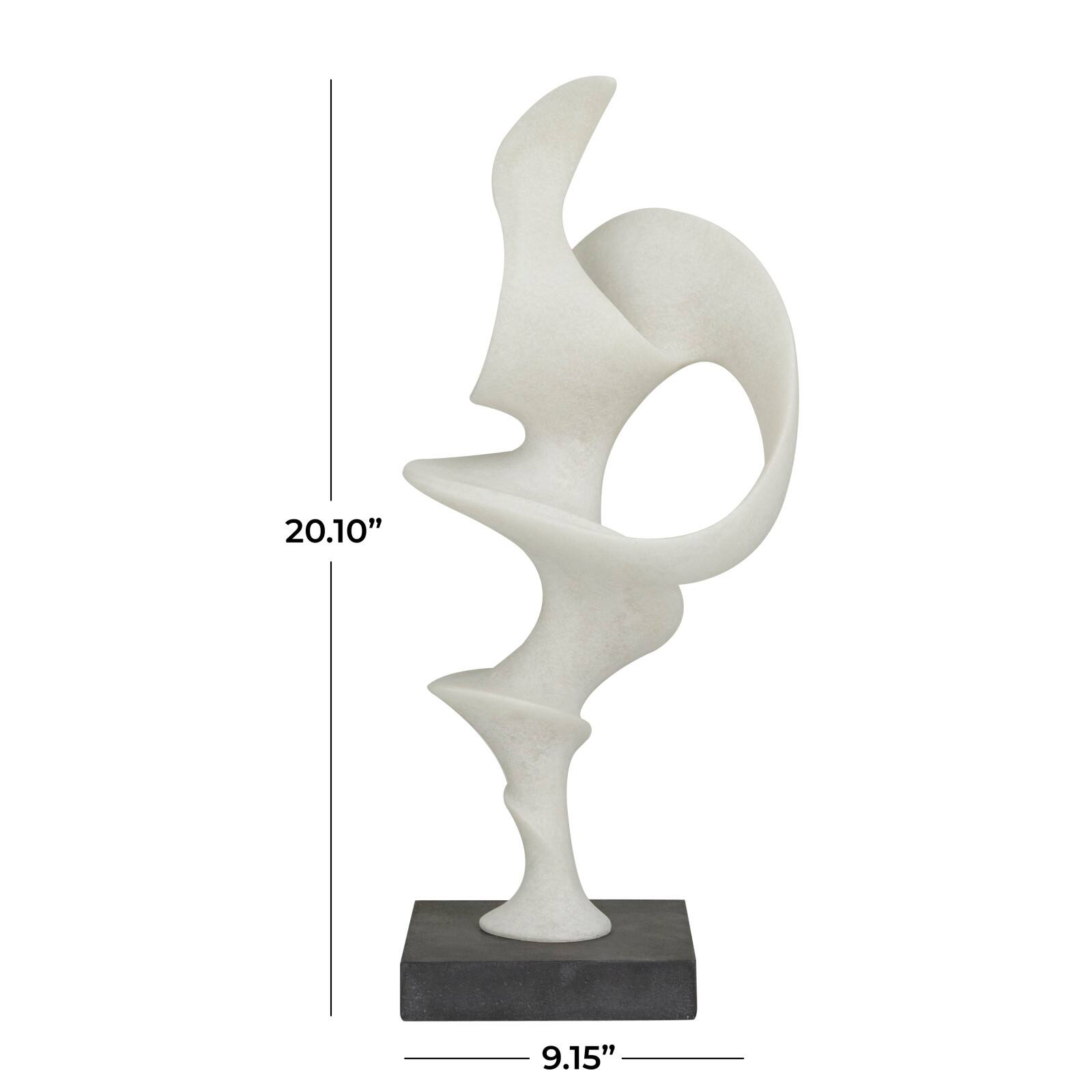 20" White Polystone Abstract Sculpture with Black Base