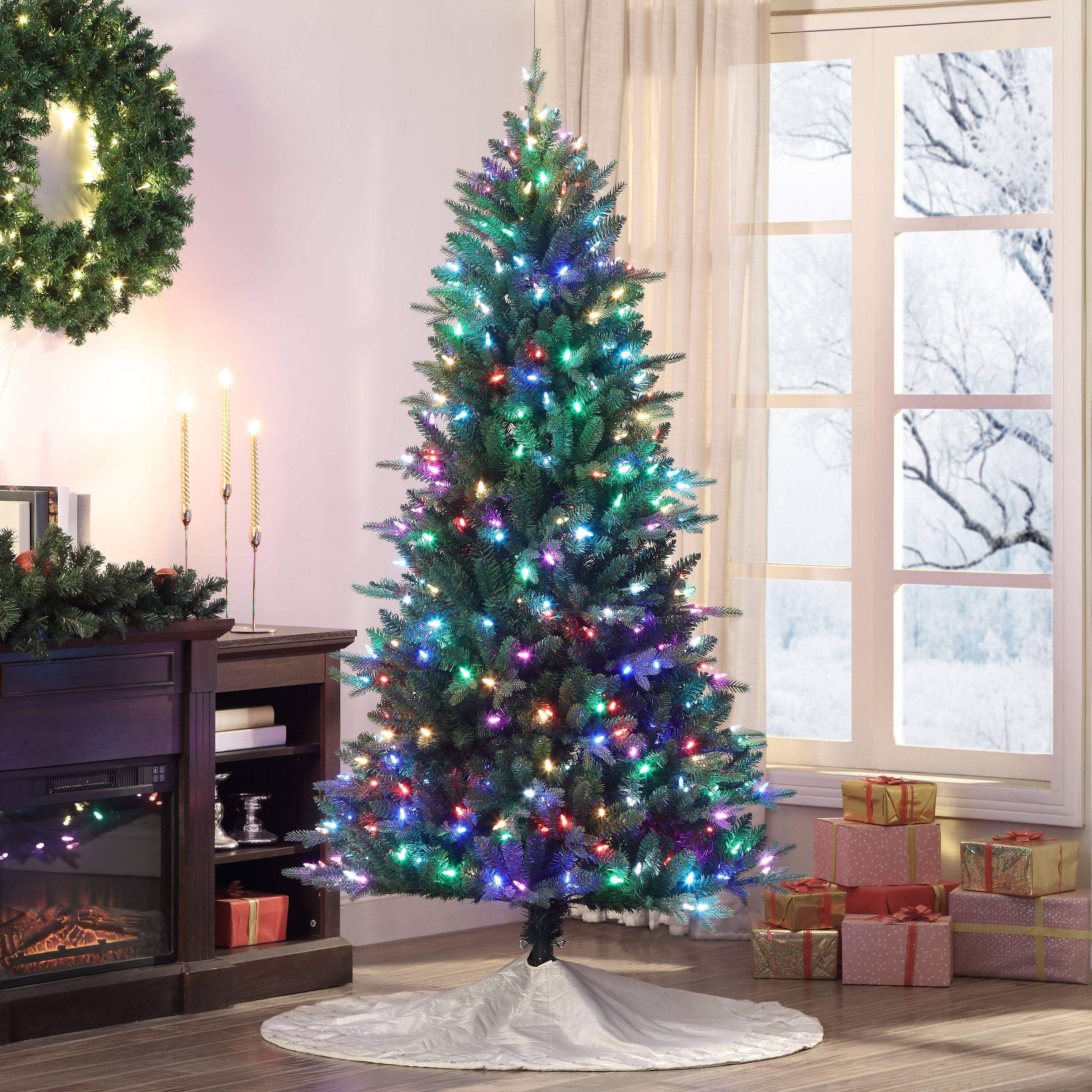 6.5ft. Pre-Lit Alexa Enabled Mountain Fir Artificial Christmas Tree, Multicolor LED Lights