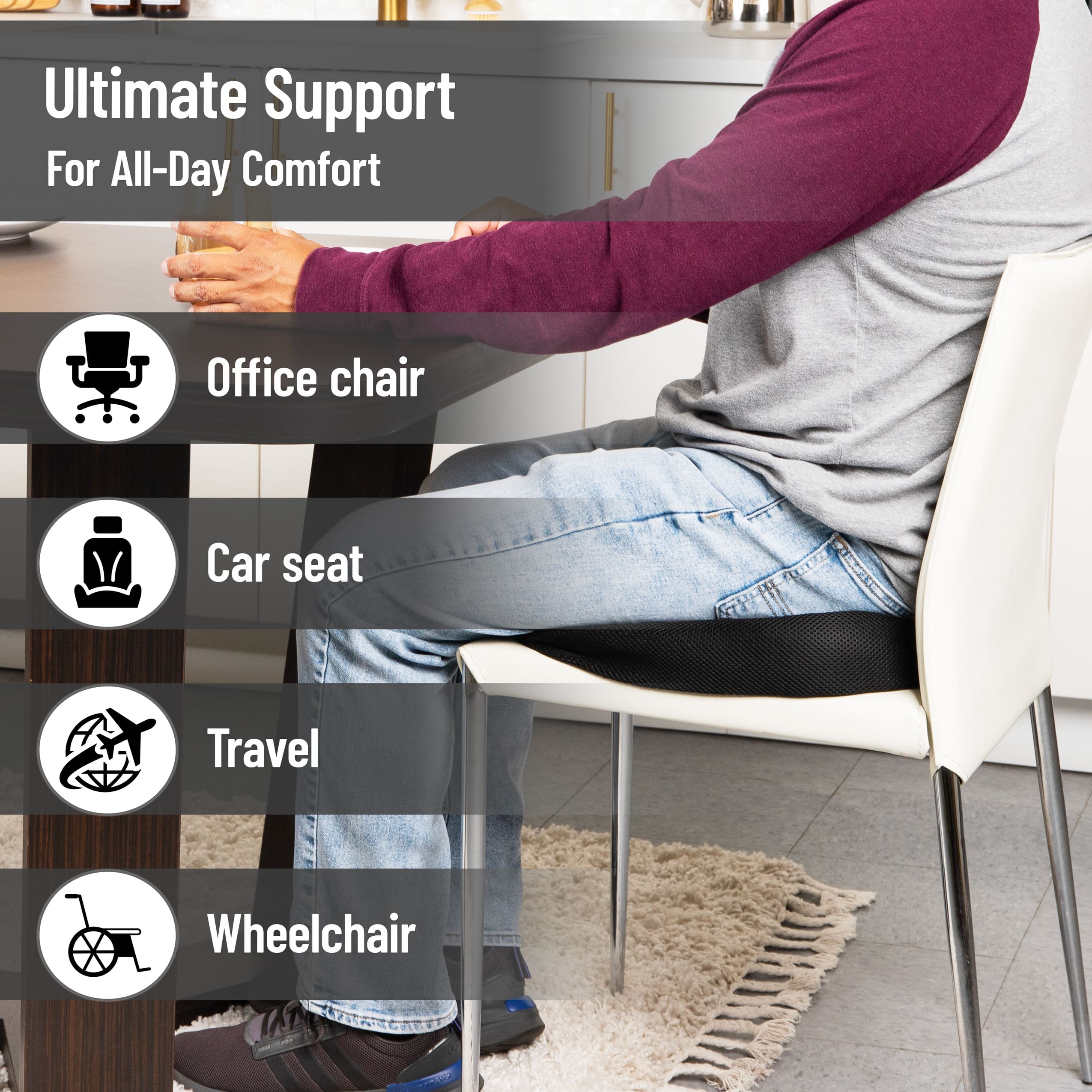 Mind Reader Memory Foam Seat Cushion with Air-Cloud Technology, Black