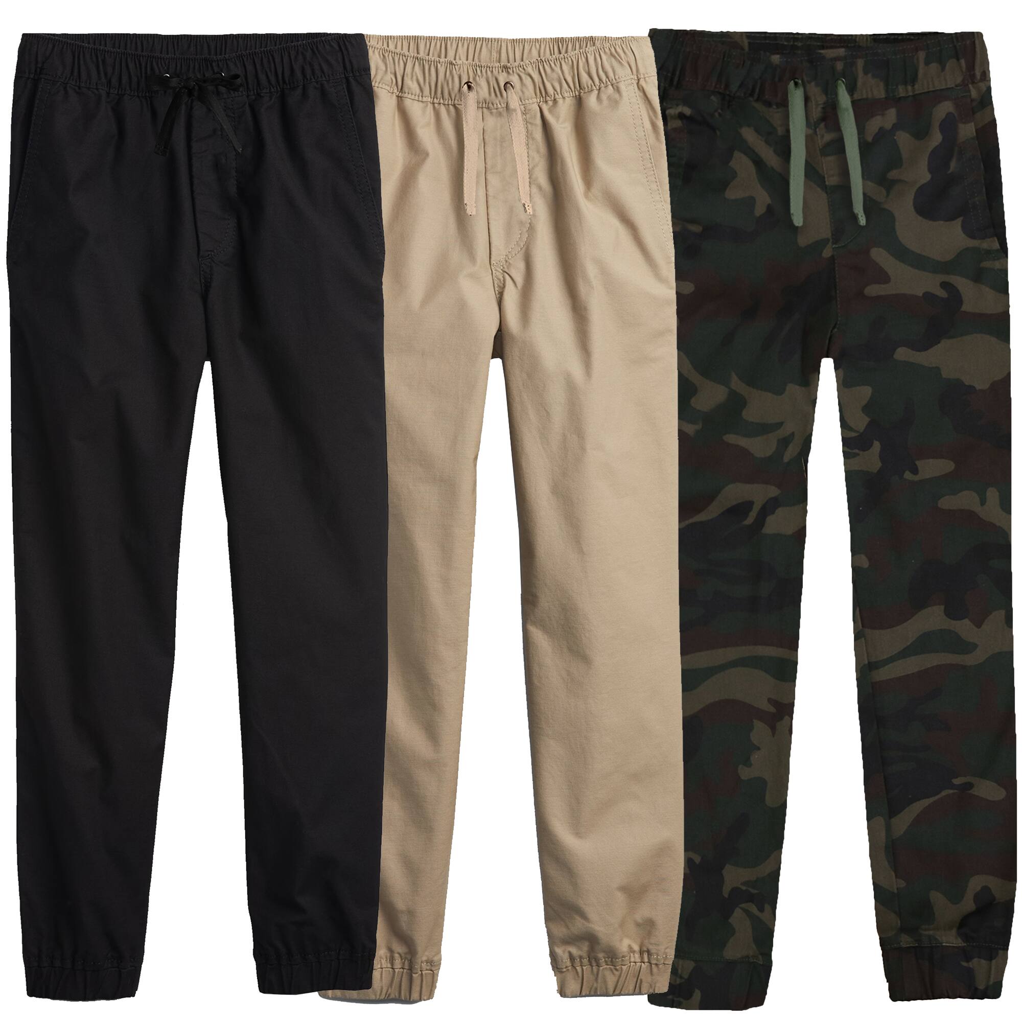 Galaxy by Harvic Boy&#x27;s Slim Fitting Cotton Stretch Classic Twill Joggers 3 Pack