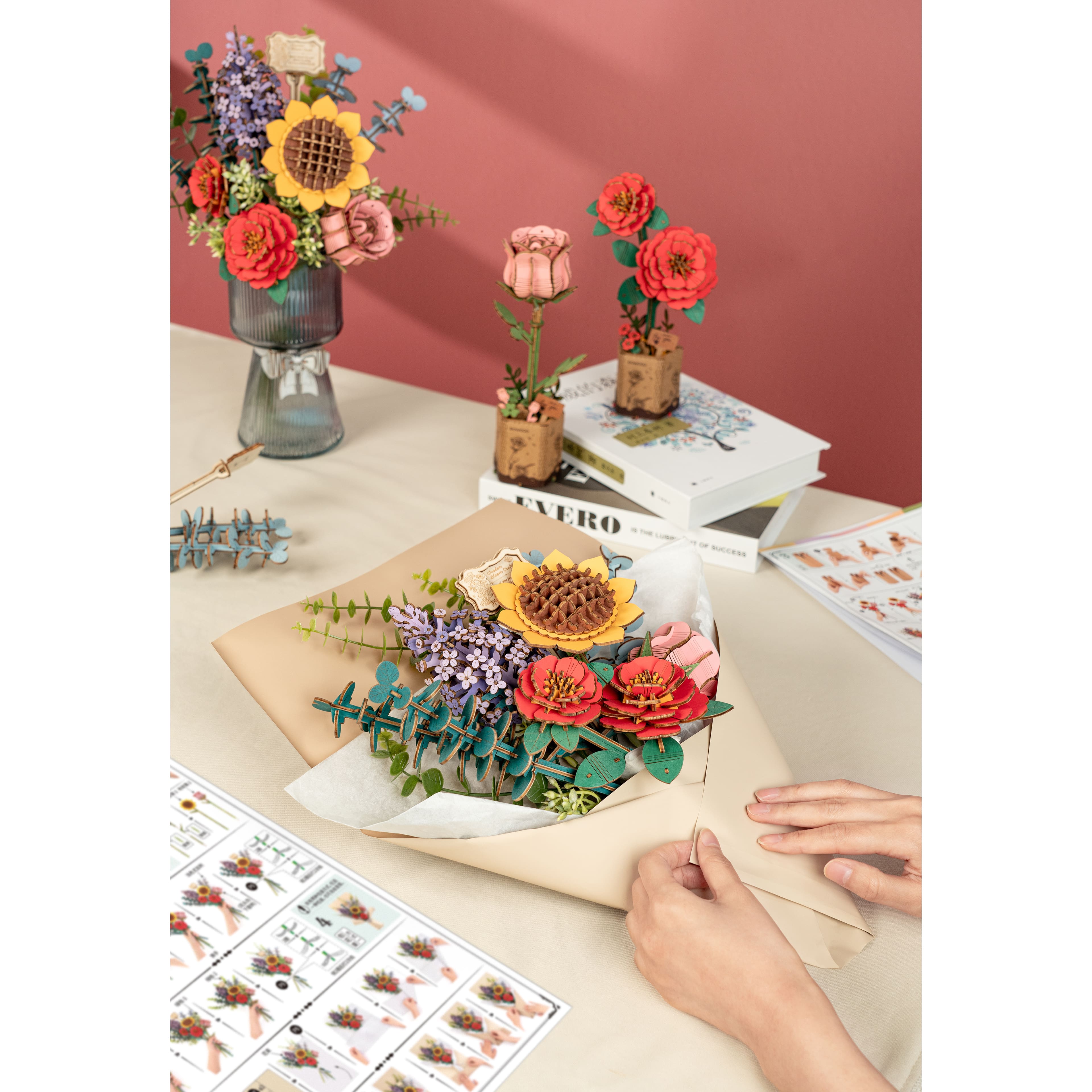 Robotime&#xAE; Rowood DIY Wooden Flower Bouquet Craft Kit