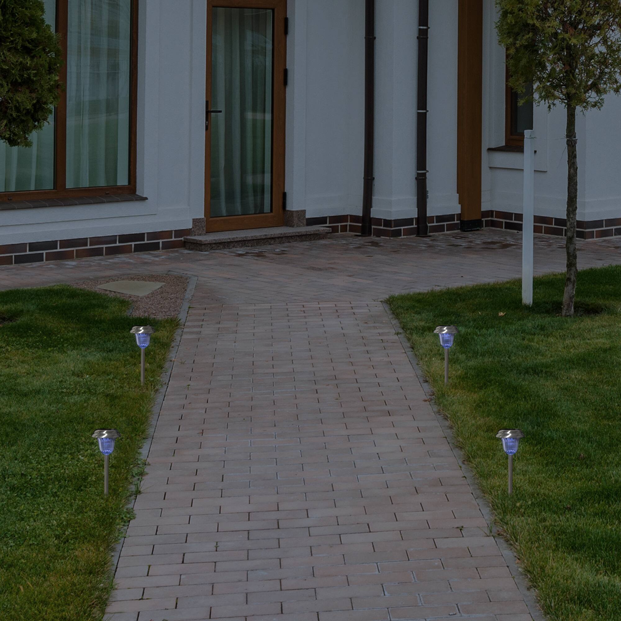 15" Silver Solar Powered Stainless Steel LED Pathway Markers, 4ct.